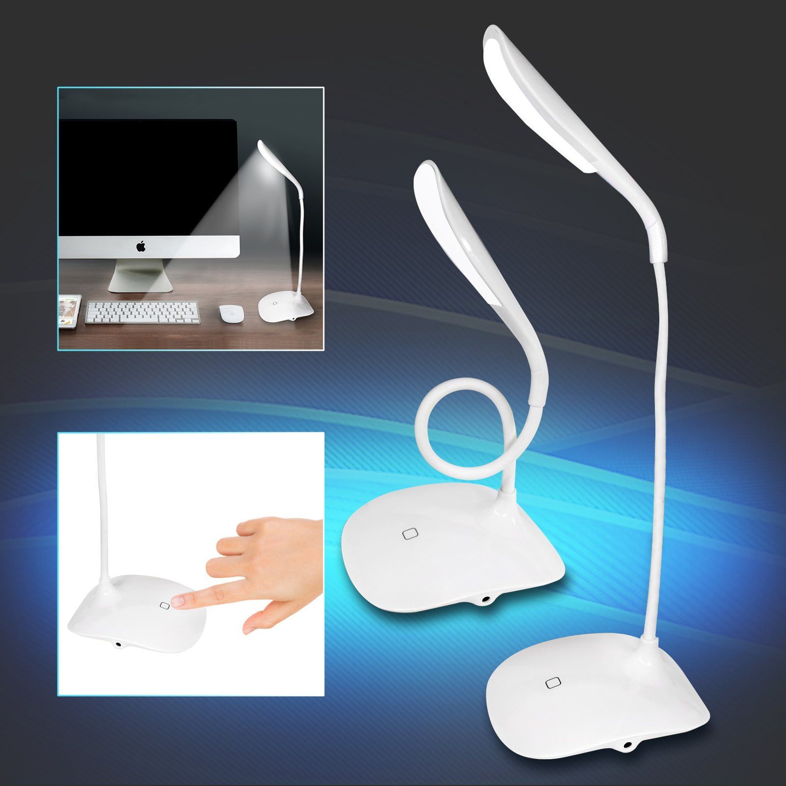 LED Schreibtischlampe Tischleuchte flexibel biegbar, 3 Helligkeitsstufen