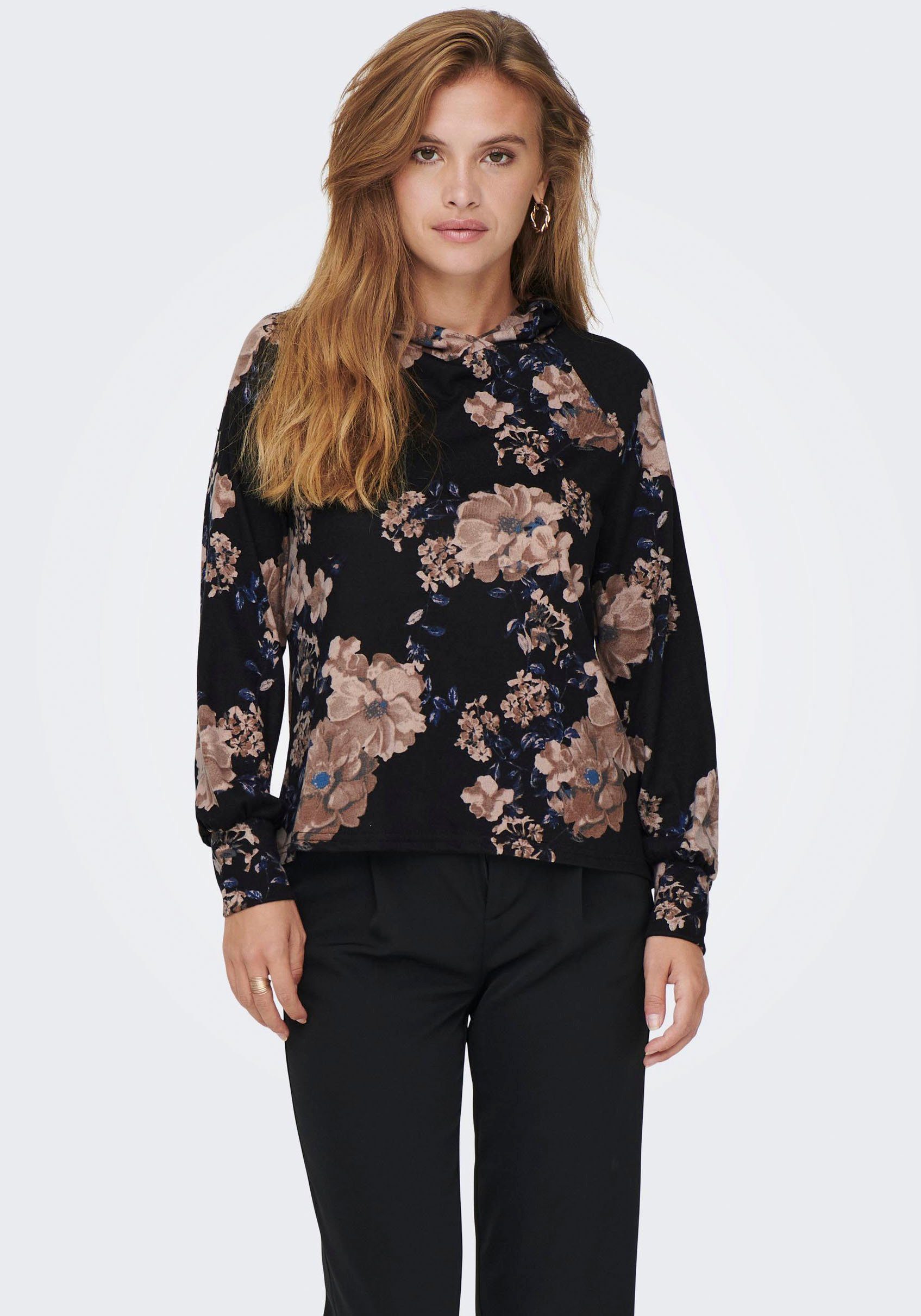 EMMA Kapuzenshirt L/S aop:flower black unterschiedlichen oder in Druckvarianten ONLELCOS ONLY Uni HOOD