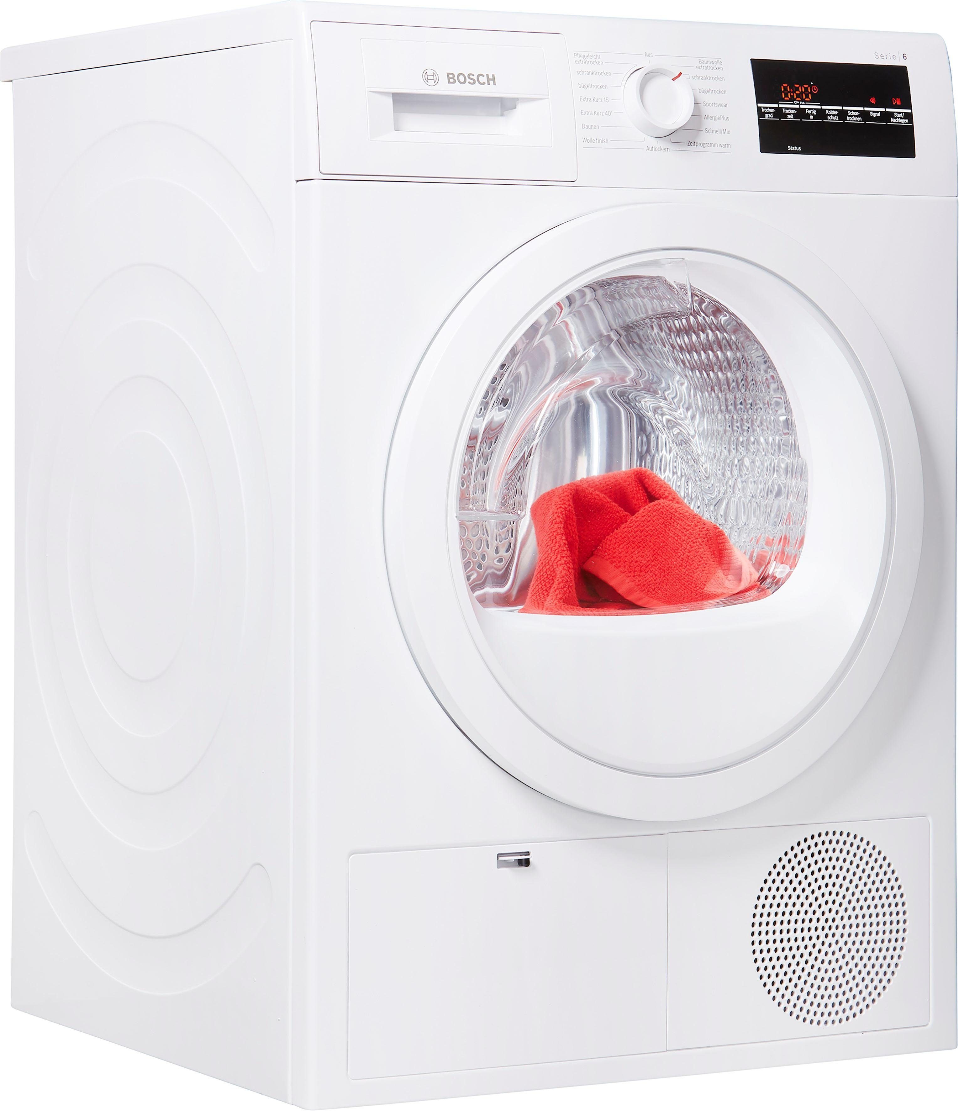 BOSCH Kondenstrockner WTG86402, 9 kg, AutoDry: trocknet Wäsche exakt und  sanft bis zum gewünschten Trocknungsgrad.