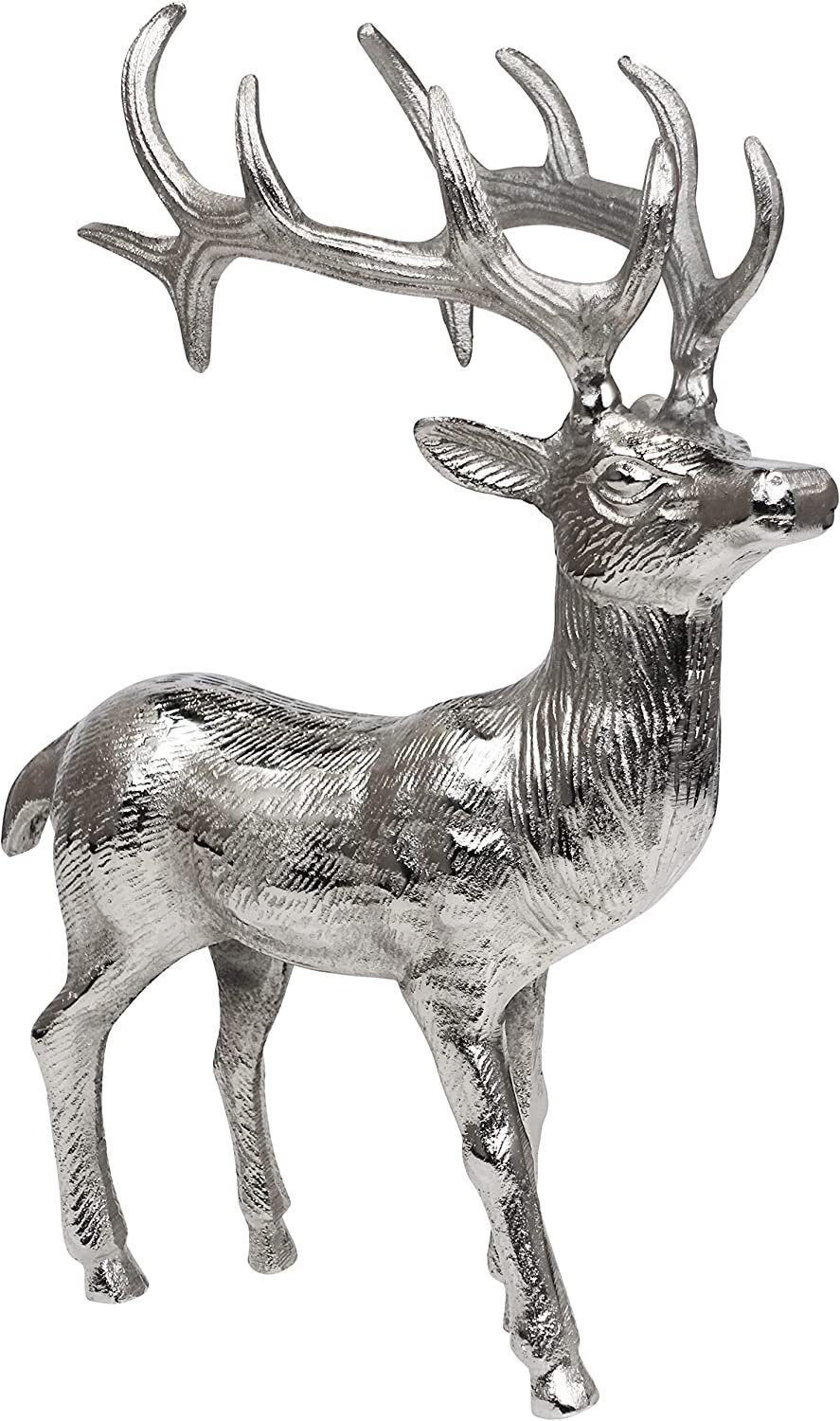 Dekofigur Hirsch Deko - Stehend - Rentier Aluminium Silber Dekofigur - XL 37 cm