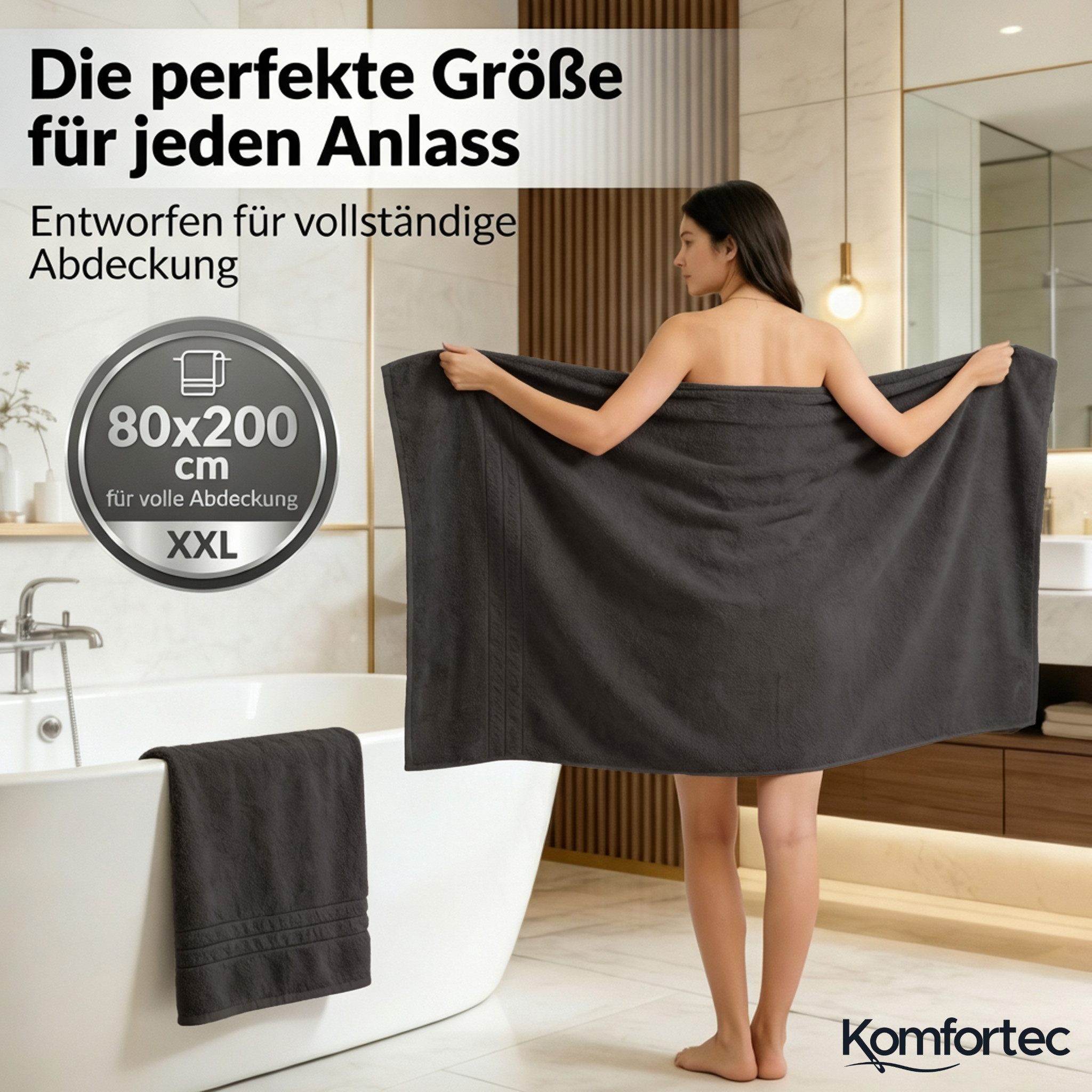 Komfortec Saunatuch Frotte aus 100% Baumwolle, Frottee (Packung, 2-St), 80x200 Saunatücher set XXL, Weich, Schnelltrocknend – Bild 2 von 5