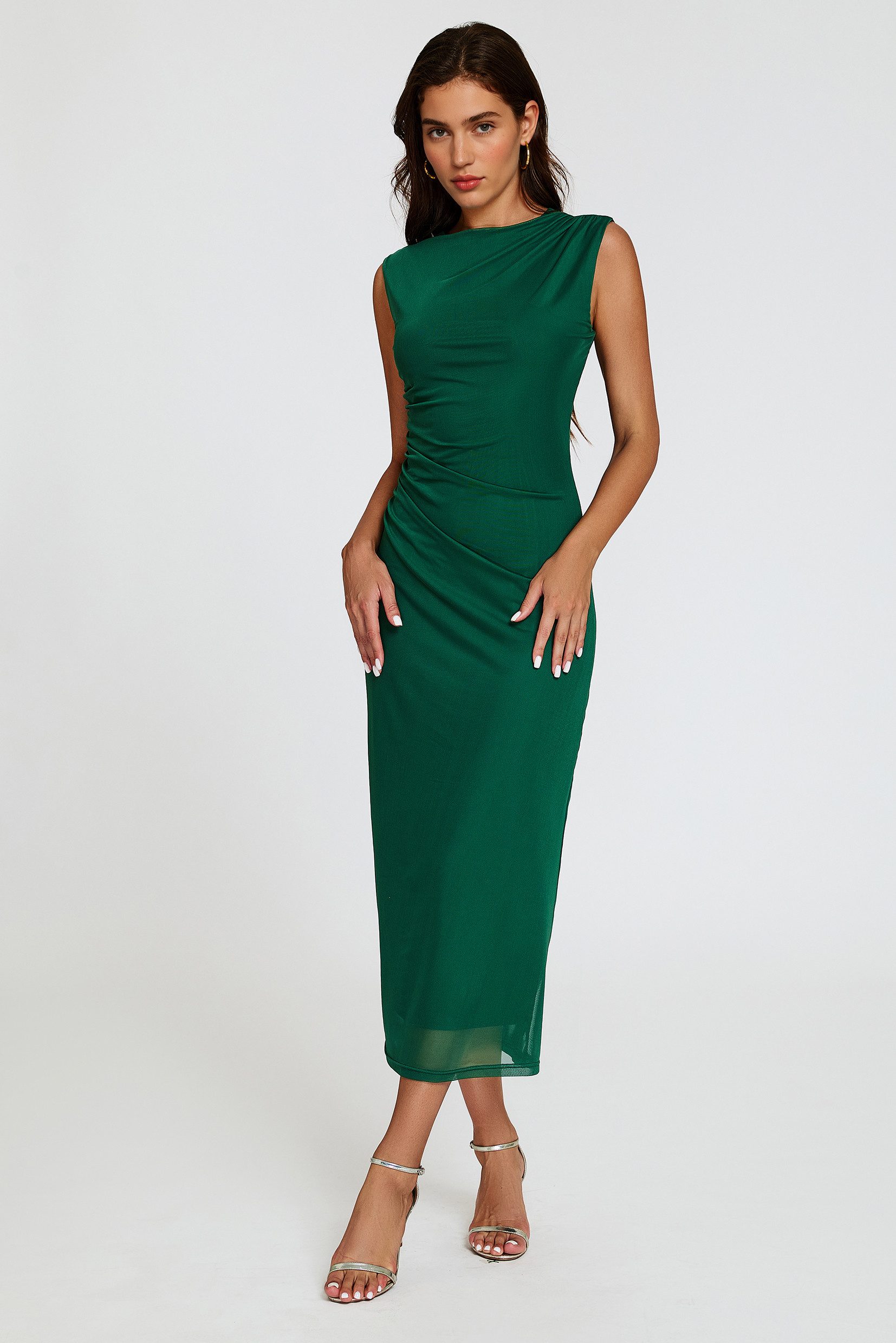 FS Collection Abendkleid Midikleid Etuikleid Abendkleid Bodyconkleid Cocktailkleid (XS (EU:36 / UK:8) · S (EU:38 / UK:10) · M (EU:40 / UK:12) · L (EU:42 / UK:14) · XL (EU:44 / UK:16) Mesh-Obermaterial, Drapierungen, figurbetonter Schnitt
