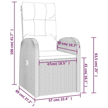 vidaXL Gartenstuhl Gartensessel mit Kissen 2 Stk. Verstellbar Schwarz Poly Rattan