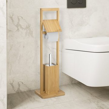Casaria Toilettenpapierhalter (1-St), Bambus Edelstahl 83x24,5x20cm Toilettenbürste Spritzschutz Garnitur