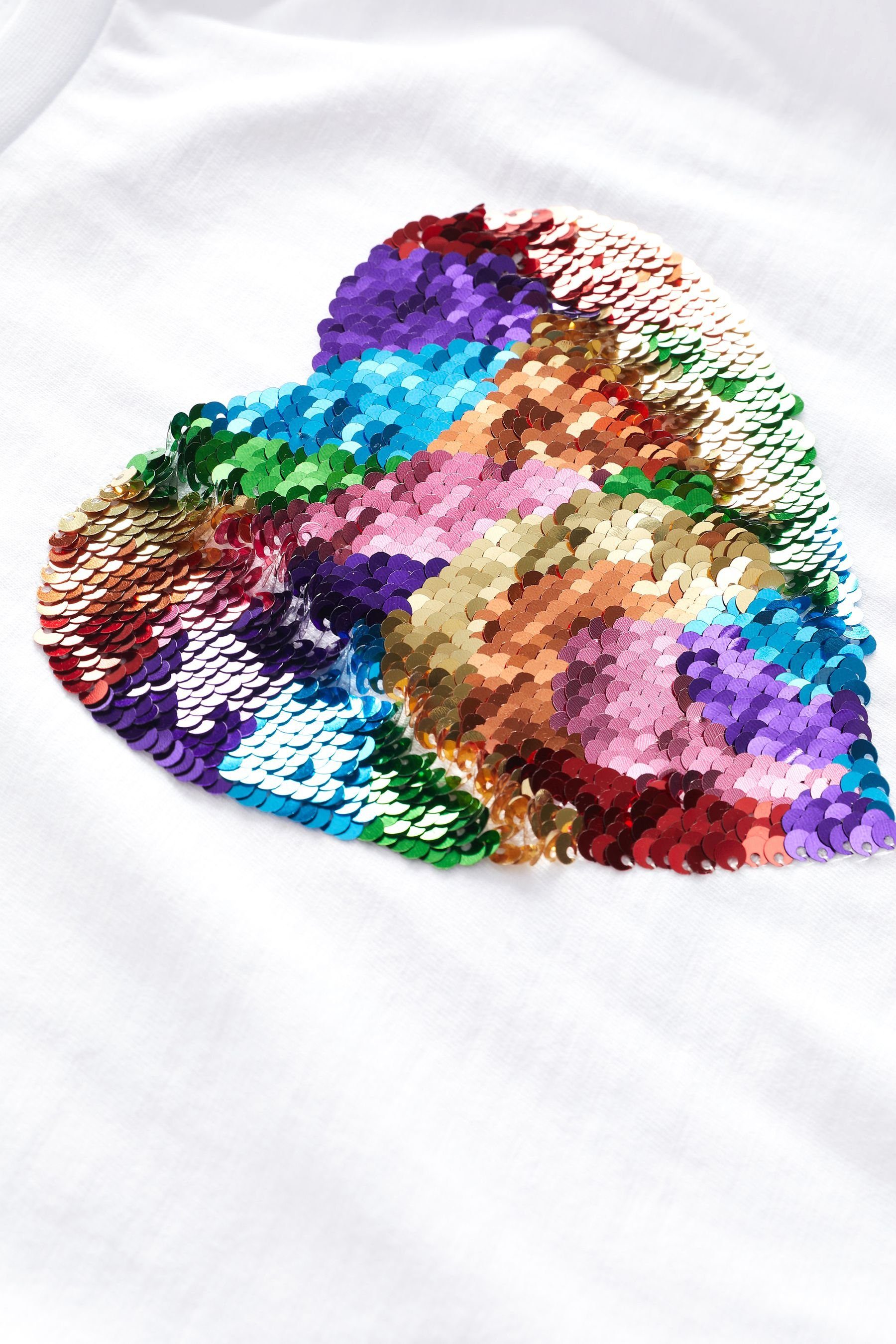 Next T-Shirt glänzendem Paillettenherz White Rainbow mit Heart (1-tlg) T-Shirt