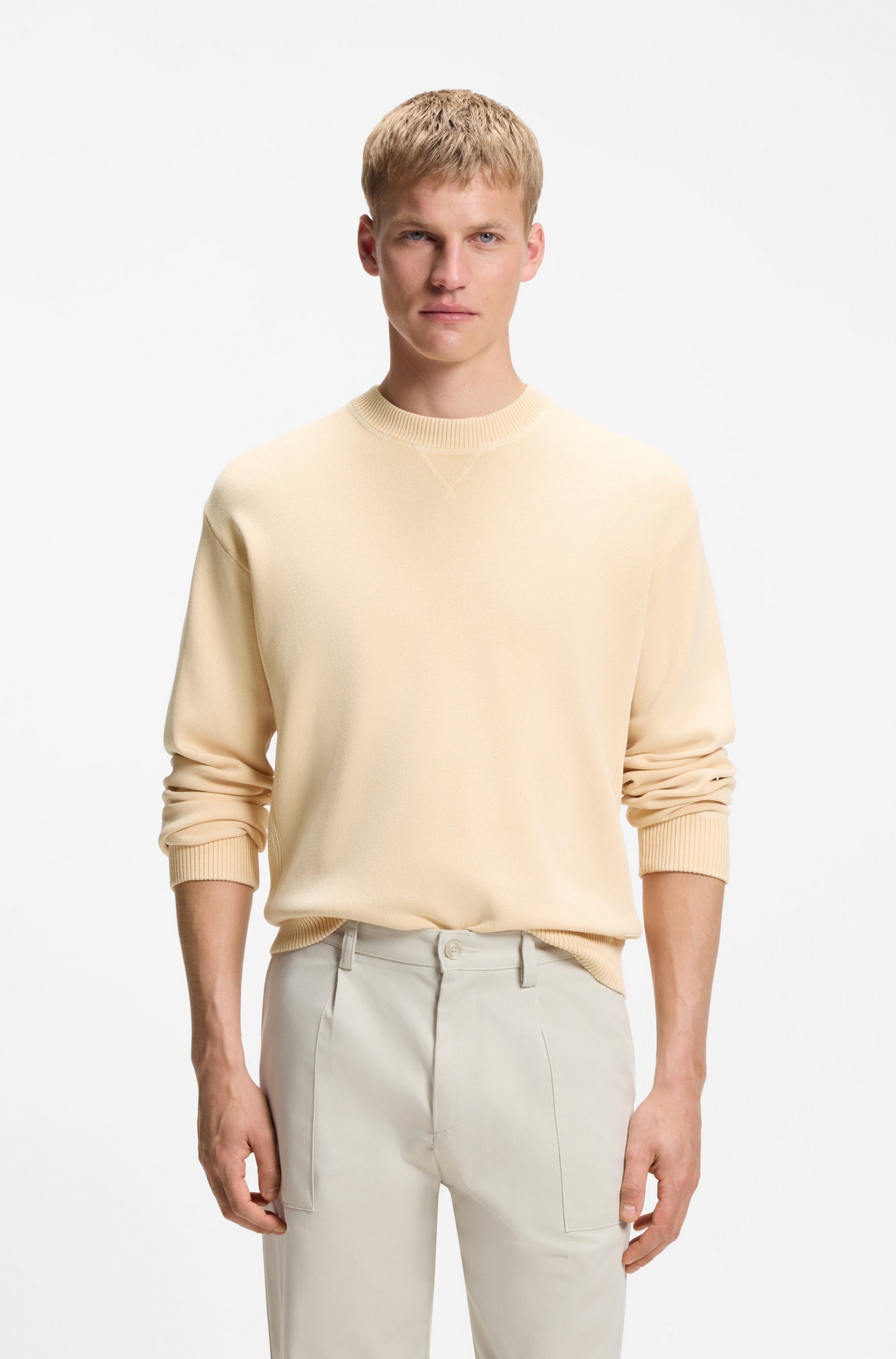 BOSS ORANGE Strickpullover Akapulko Relaxed Fit, reine Baumwolle, moderner Used-Effekt