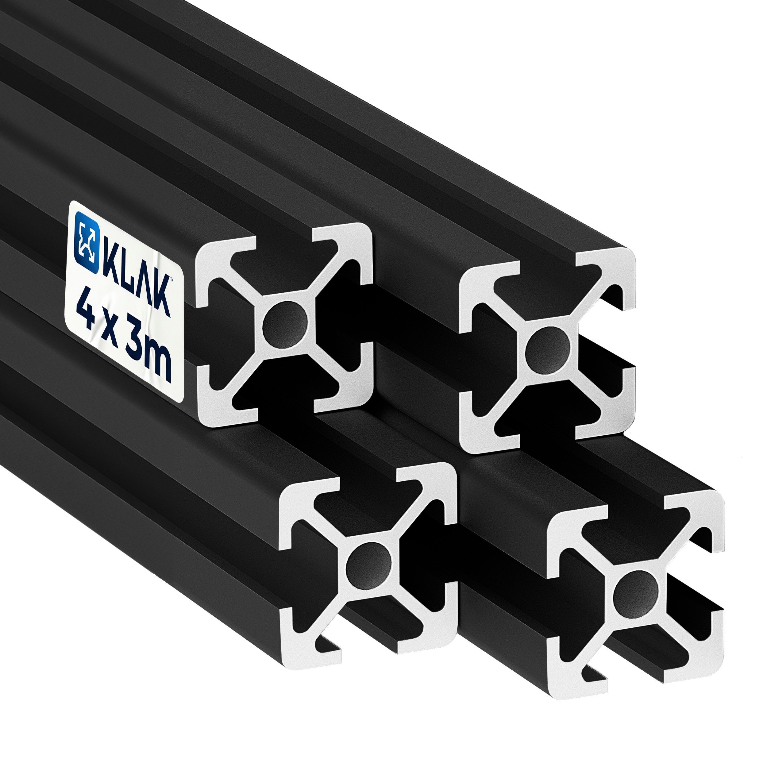 KLAK Profil KLAK Alu Profil 4 Stück 20x20 3m System-, Montageprofil Nut 6 schwarz (Set, 4er)