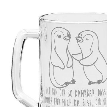 Mr. & Mrs. Panda Bierkrug Pinguine trösten - Transparent - Geschenk, Jahrestag, Vatertag, Verlo, Premium Glas, Lasergravur