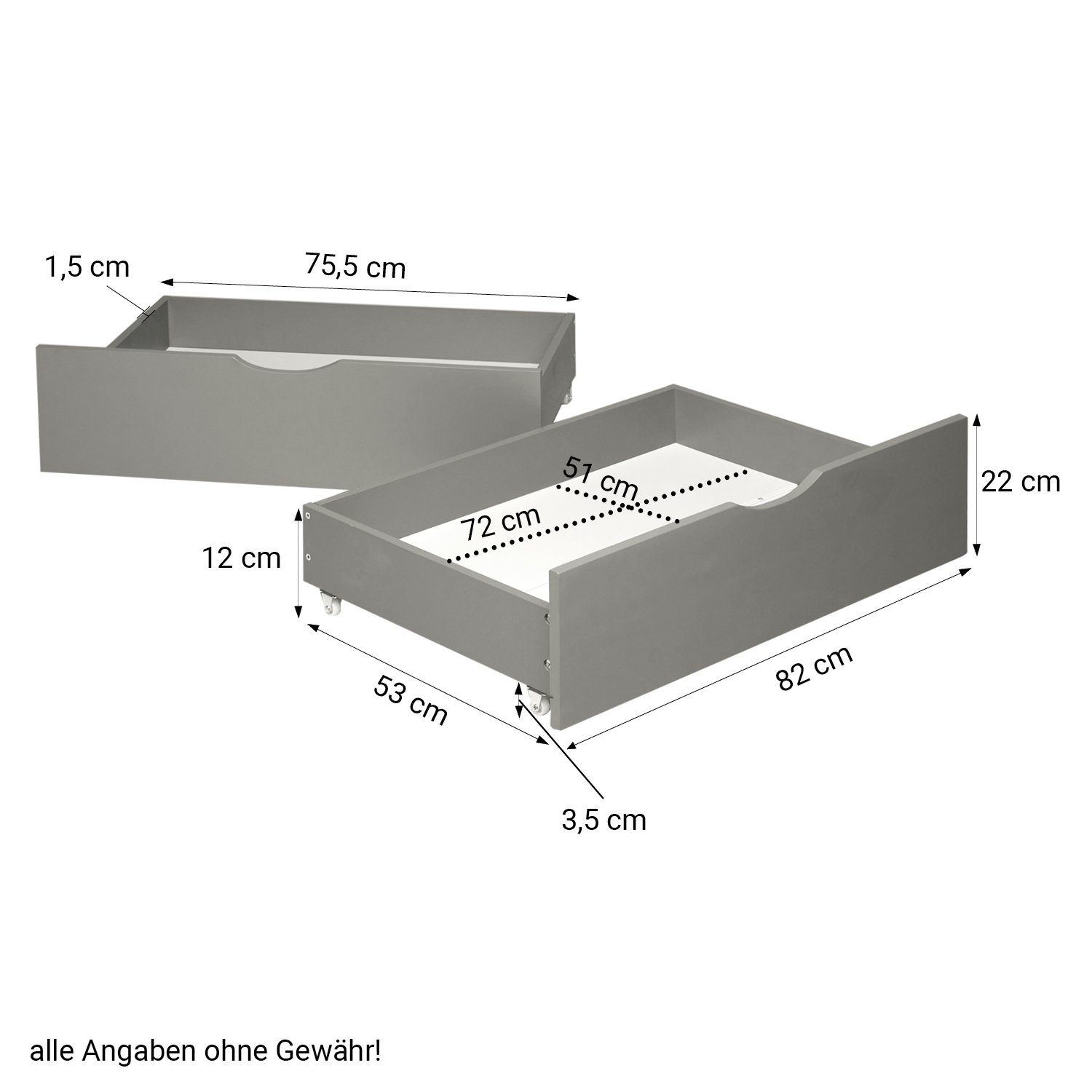 Homestyle4u Bettschubkasten Bettkasten 2er Set Holz Aufbewahrung mit Rollen Bettschublade Bett (2er Set, 2 St., 2 Bettkästen/2x Bettkasten/Schublade), B/H/T 72 x 12 x 52 cm, Stauraum
