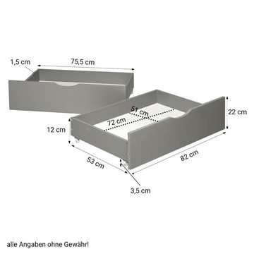 Homestyle4u Holzbett Einzebett 90x200 inkl. Lattenrost und 2xBettkasten Palettenbett Grau