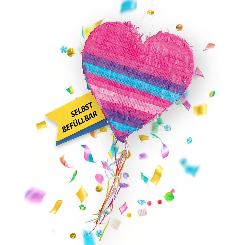 Party Factory Pinata Pinata Herz rosa-blau, mit Ziehbändern