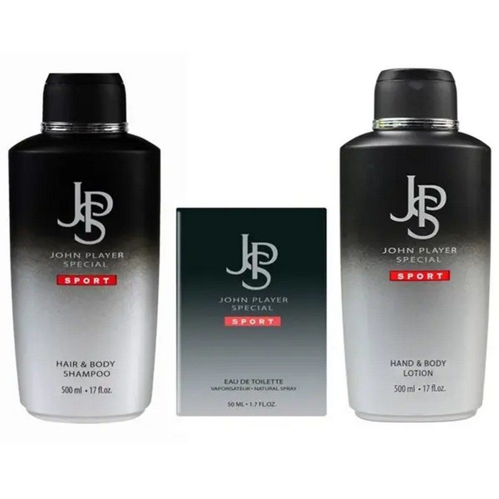 John Player Special Haarshampoo Sport Shampoo 500 ml & Body Lotion 500 ml & EDT 50 ml, 3-tlg.
