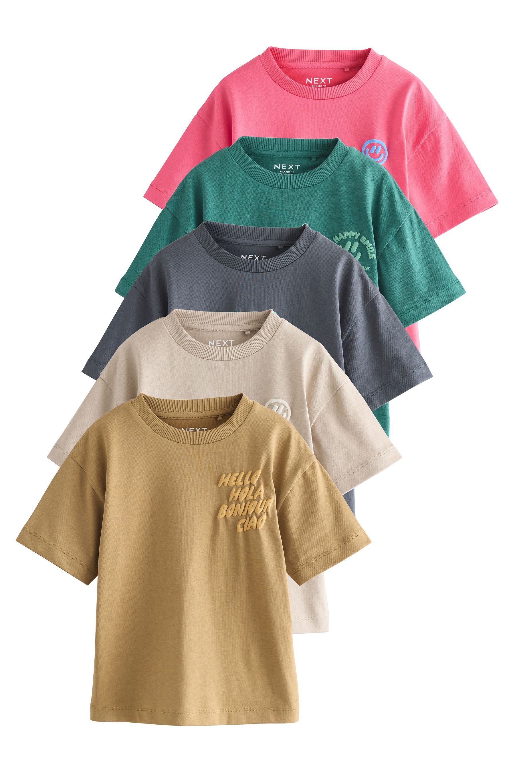 Next T-Shirt T-Shirt mit Grafik und kurzen Ärmeln, 5er-Pack (5-tlg)