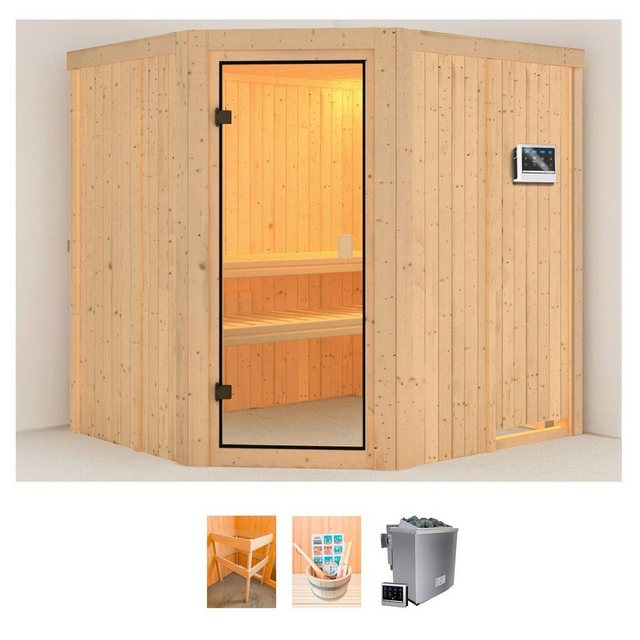 welltime Sauna »Heike«, BxTxH 196 x 178 x 198 cm, 68 mm, (Set) 4,5 kW Bio Ofen mit ext. Steuerung, mit 6 tlg. Zubehörset  - Onlineshop Otto