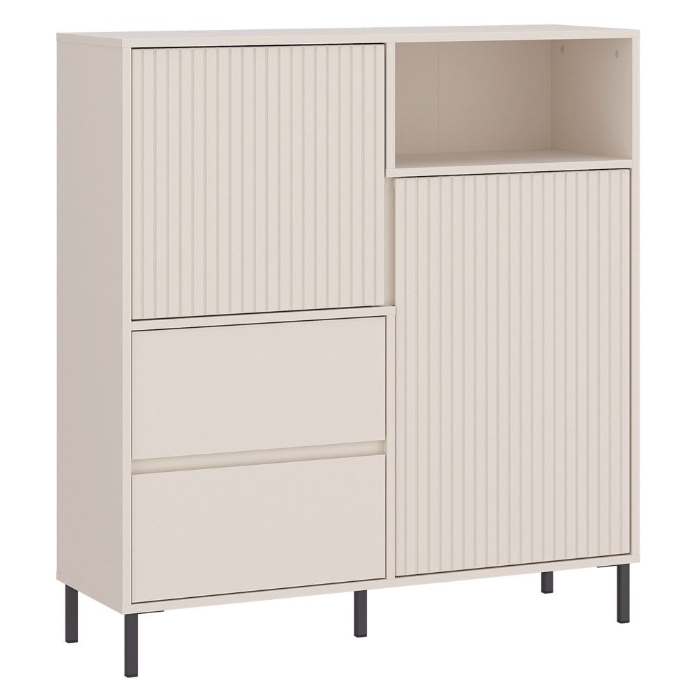 Lomadox Highboard AMELIA-129, Regal 105,4 cm Kaschmir mit Rillen 2 Türen 2 Schubladen