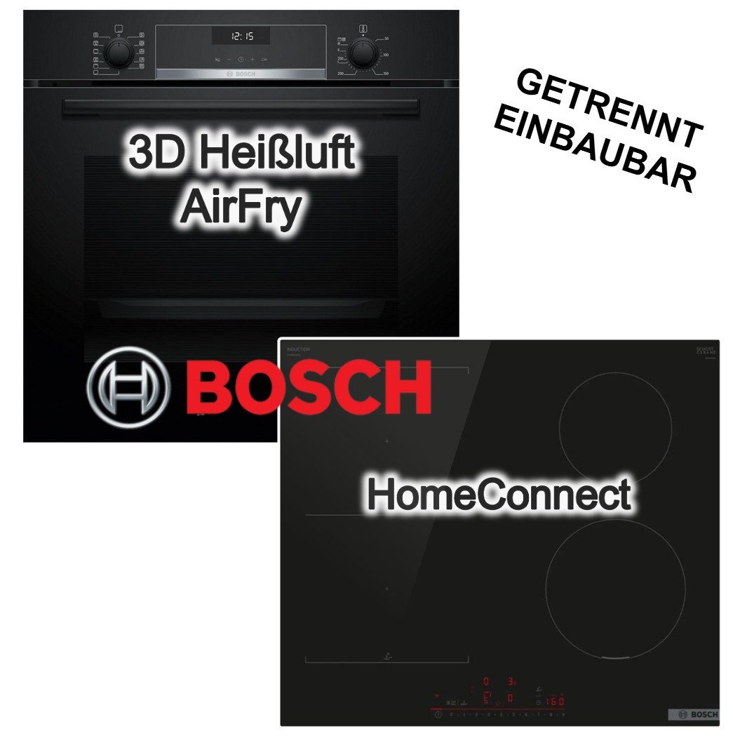 BOSCH Backofen-Set Einbaubackofen 3D-Heißluft AirFry + Induktionskochfeld HomeConnect, EcoClean Direct