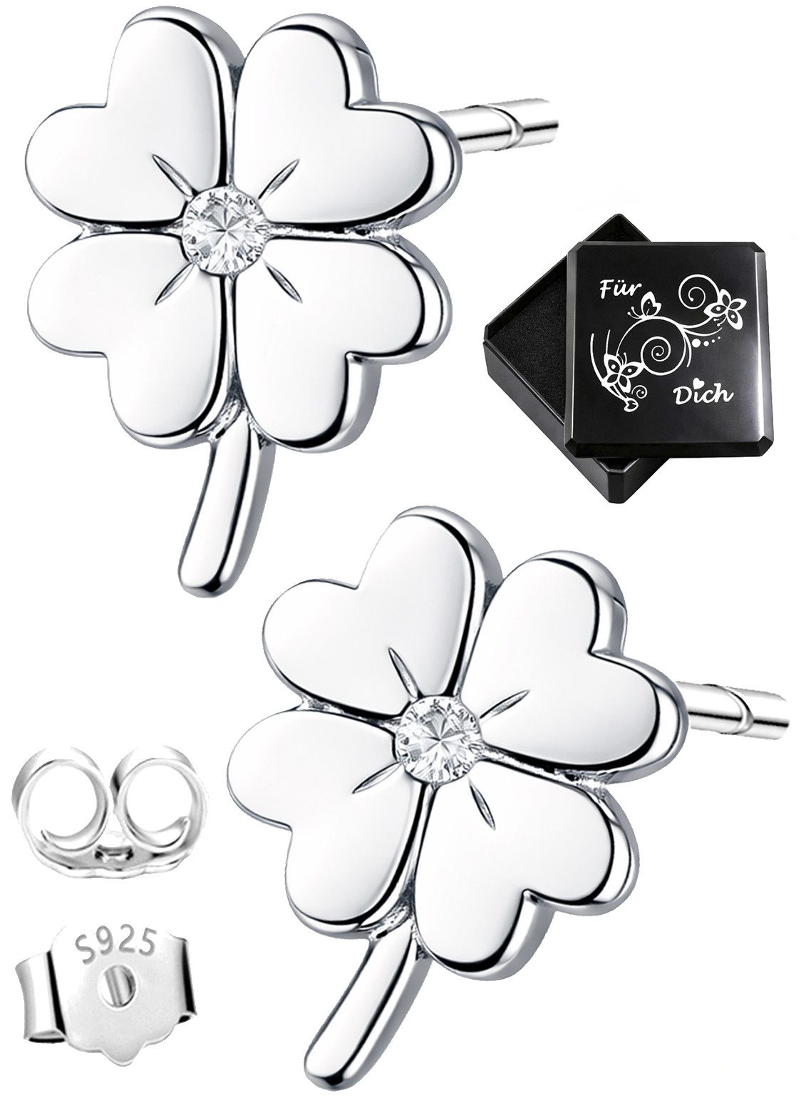 Limana Paar Ohrstecker Glücks Kleeblatt Mädchen Ohrringe 925 Silber Geschenk Schmuck (Kinder Silberschmuck inkl. Dose), Ostern Weihnachten Geburtstag Einschulung Schulanfang