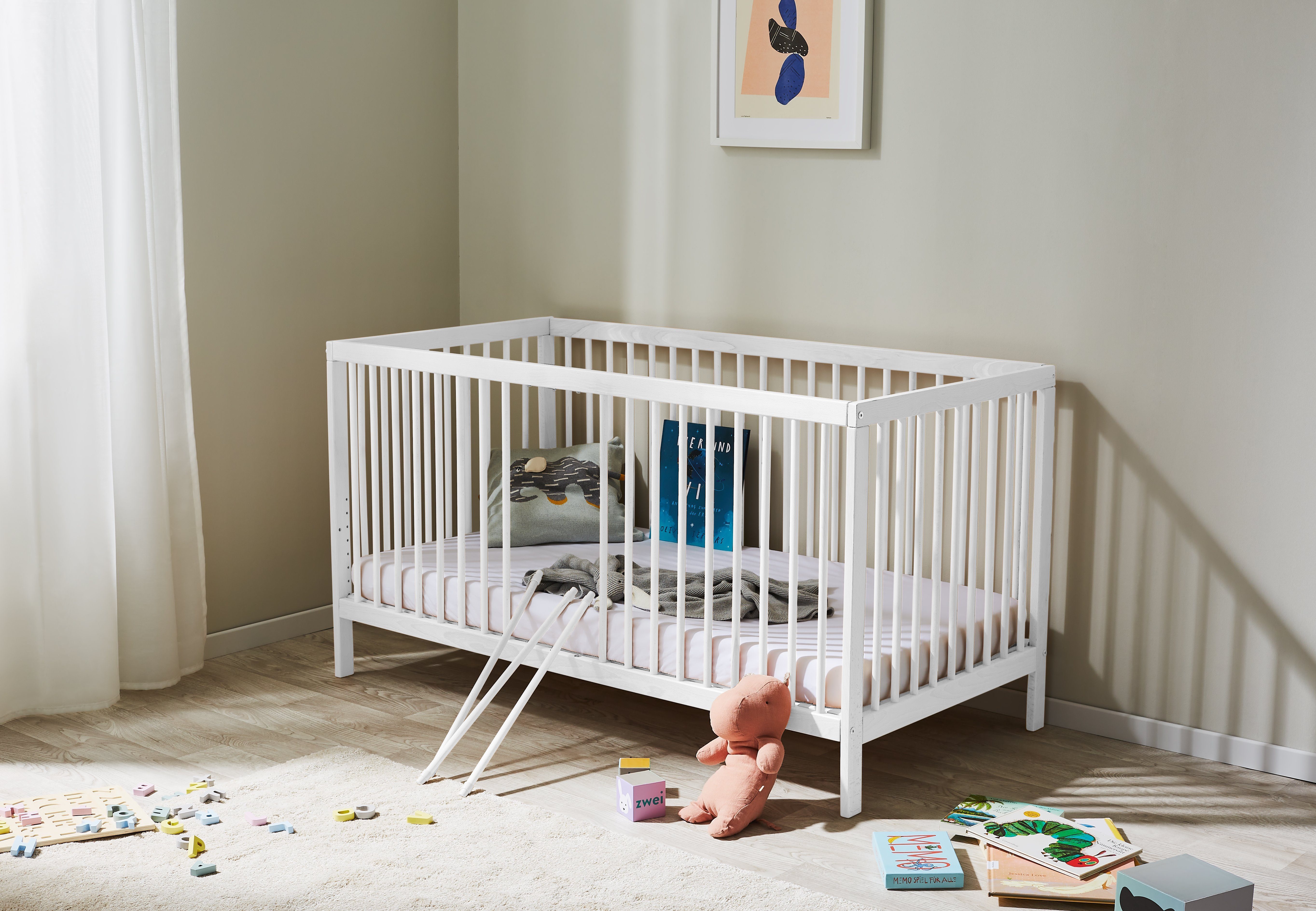 Babybett Kinderbett Gitterbett 60x120 und 70x140 cm herausnehmbare Sprossen