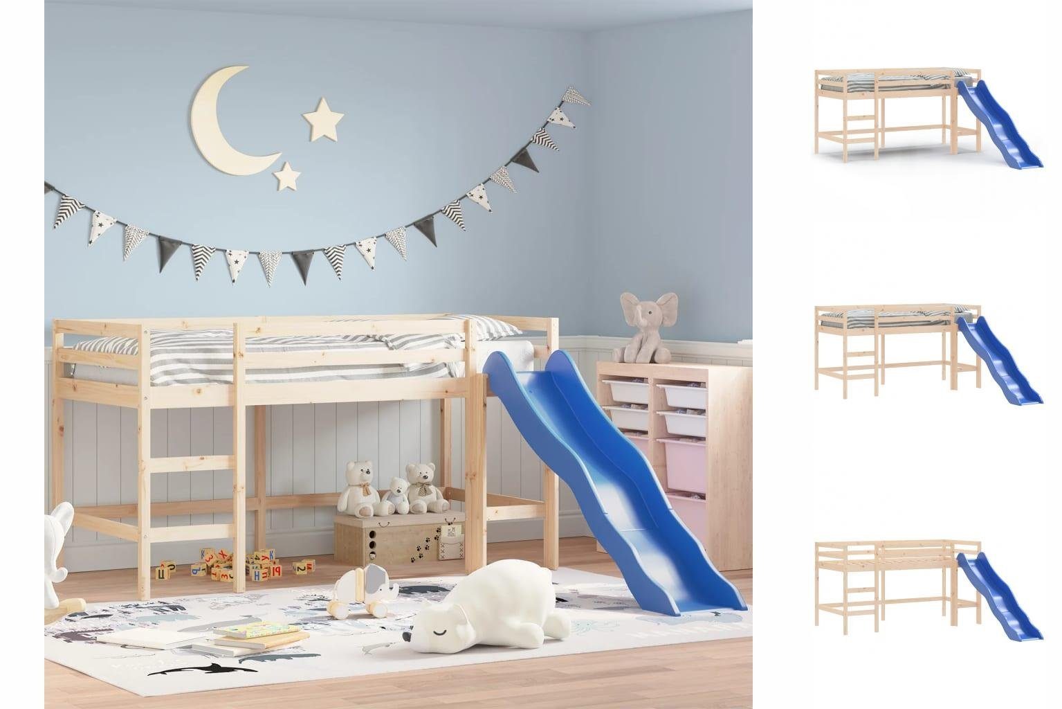 vidaXL Kinderbett Kinderhochbett mit Rutsche 80x200 cm Massivholz Kiefer Bett Bettgestel