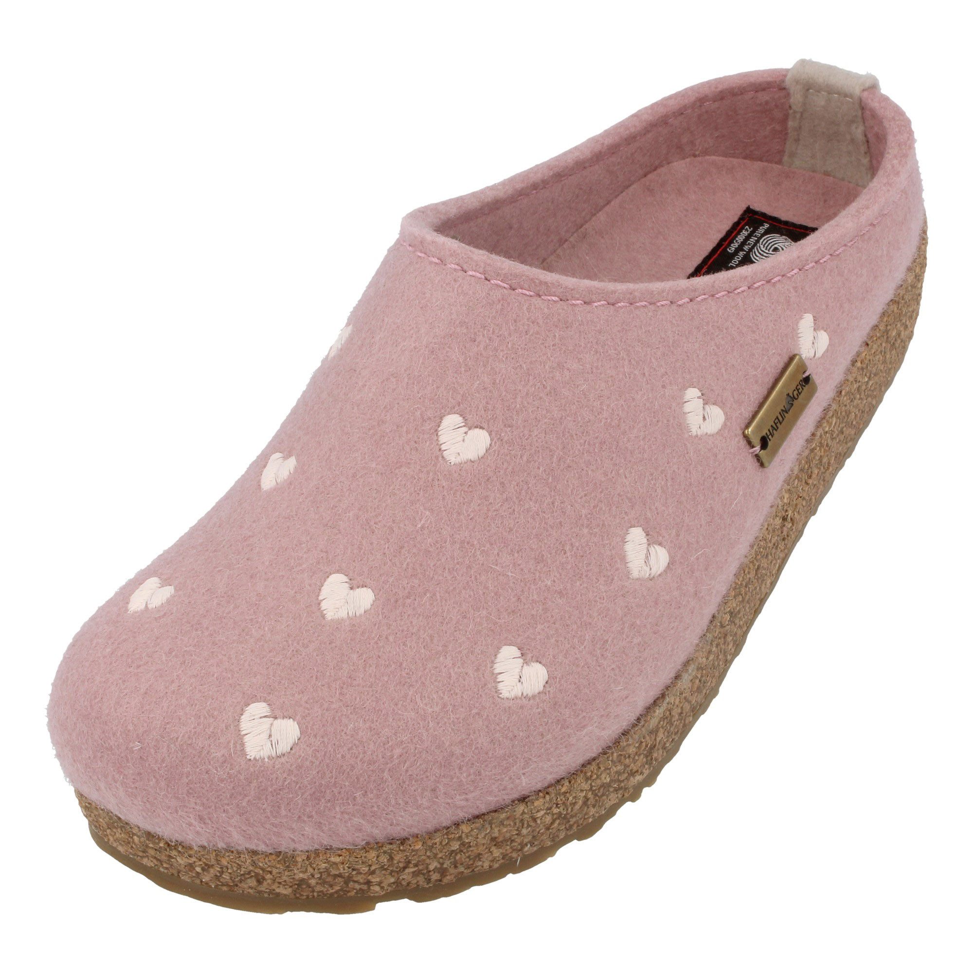 Haflinger Grizzly Cuoricino Filzclog aus reinem Wollfilz Unisex Herzmotiv Hausschuh