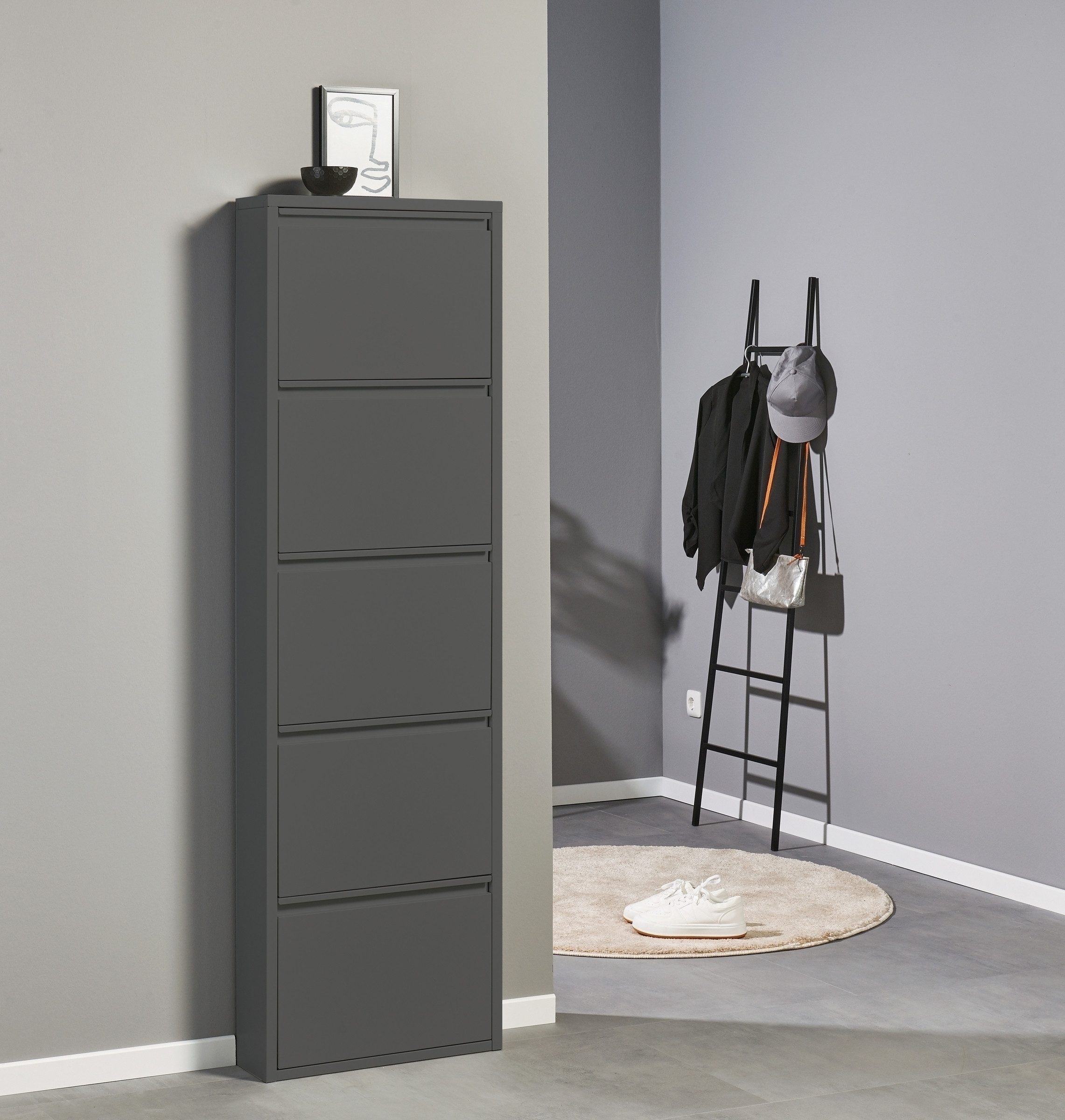 PREISBRECHER Schuhkipper Bert, 5 Klappen, 10 paar Schuhe, in anthrazit, Metall - 51x170x16cm (BxHxT)