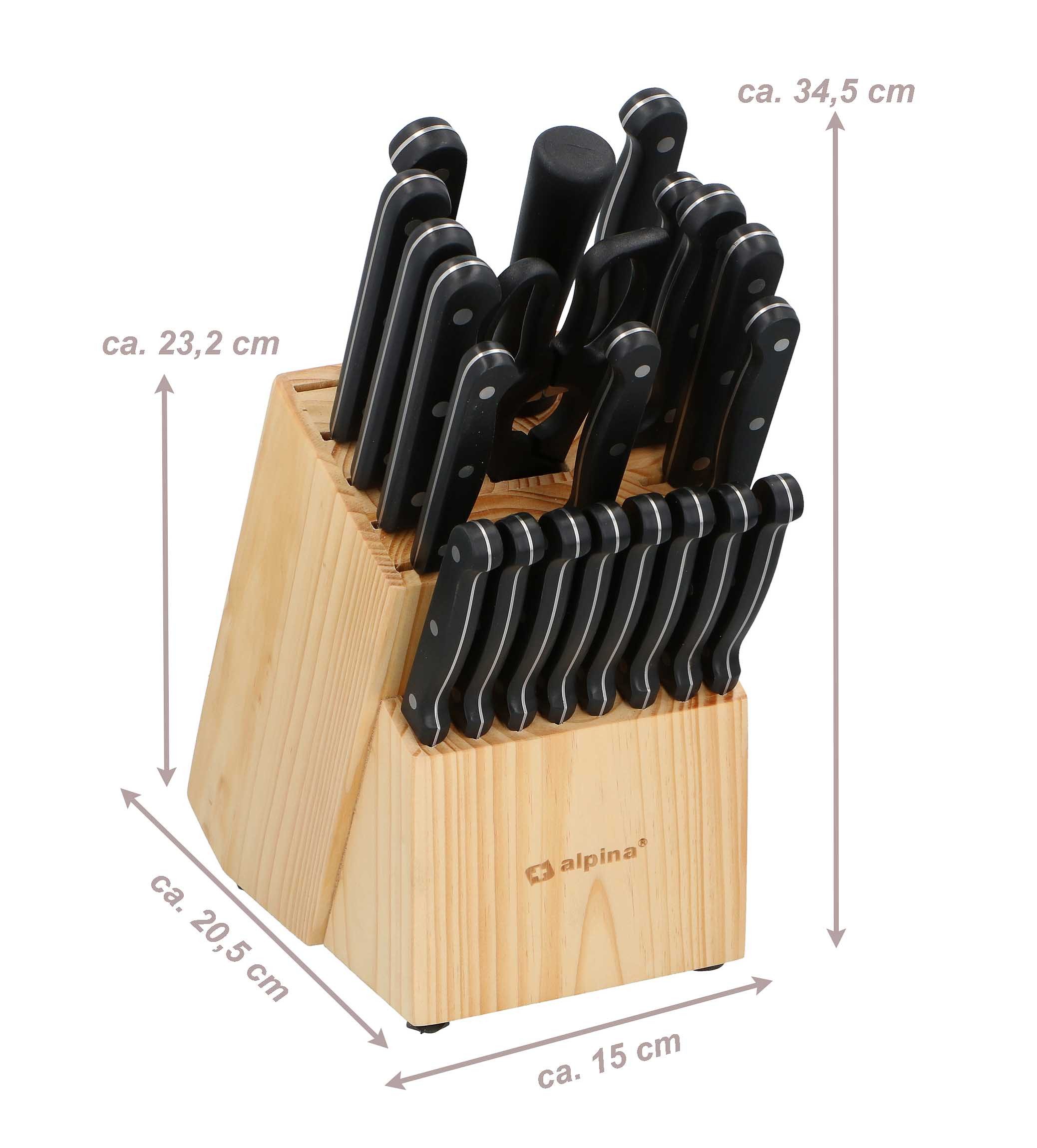 Alpina Messerblock Küchenmesser Set 15 teilig, Edelstahl Messer-Set