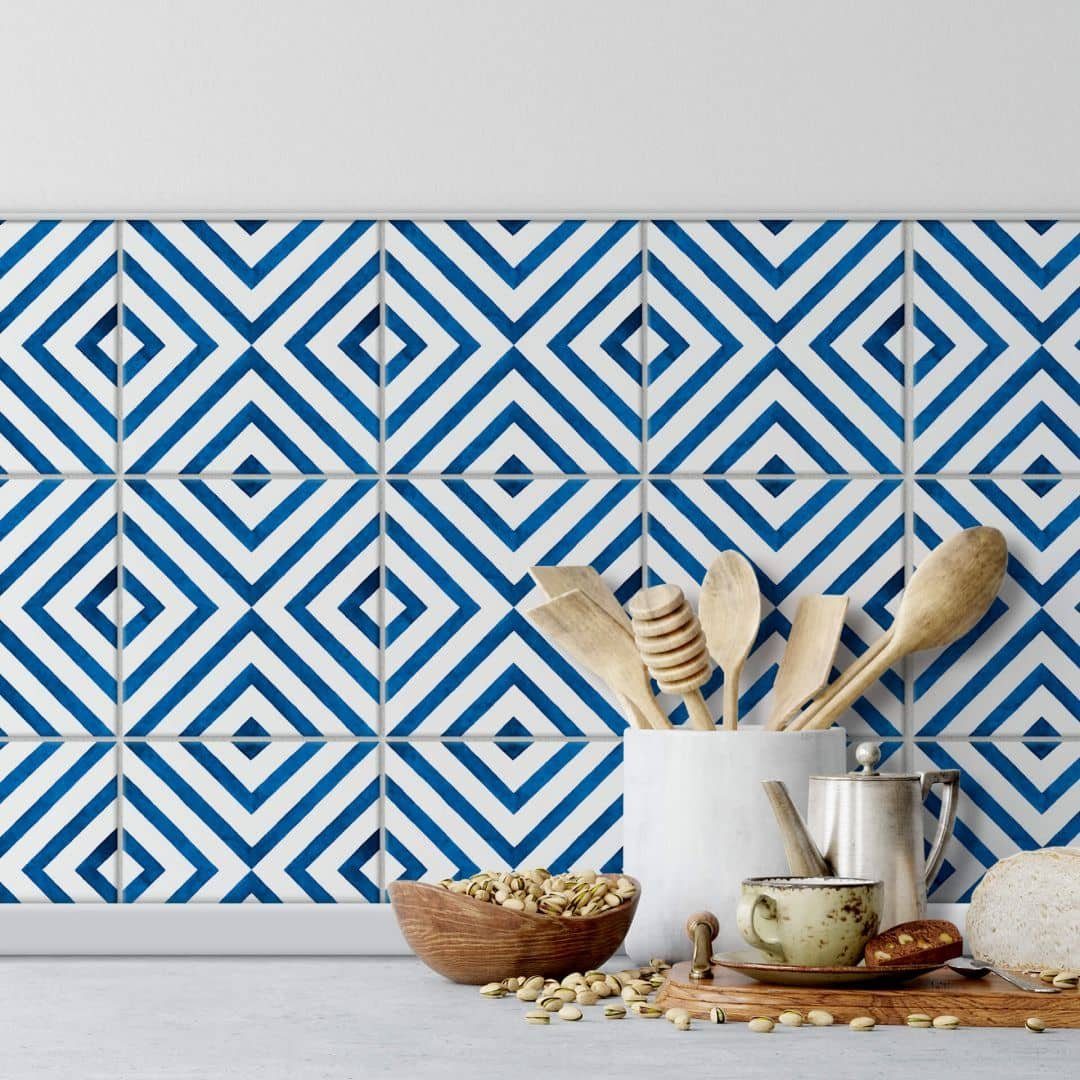 K&L Wall Art Fliesenaufkleber selbstklebend Skandinavisch modern Blau Klebefliese Quadrate