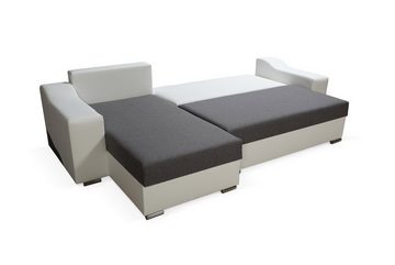 Fun Möbel Ecksofa Ecksofa Designersofa COLLIN mit Ottomane, 2 x Bettkasten