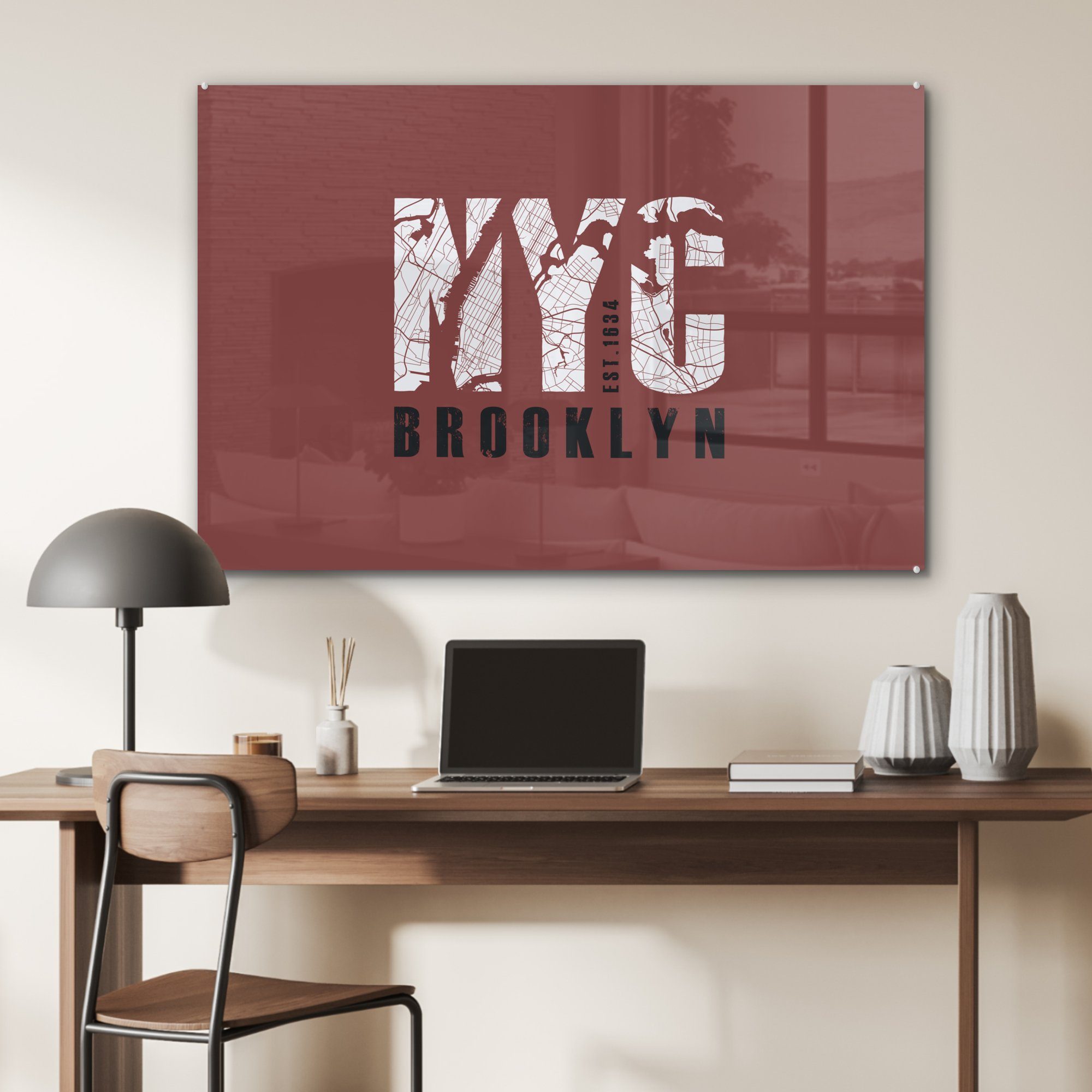 MuchoWow Acrylglasbild York Wohnzimmer Brooklyn, NYC & Schlafzimmer - St), Acrylglasbilder New - (1