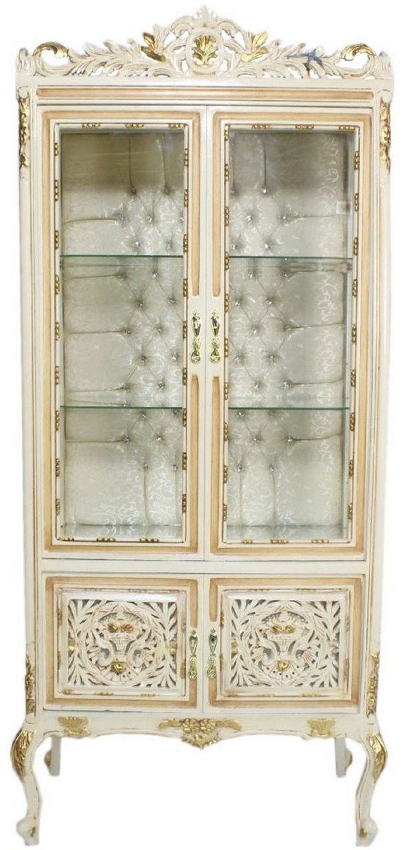 Casa Padrino Vitrine Barock mit Vitrine Verzierungen H. wunderschönen x Gold Barock Cremefarben Glastüren 100 170 / / cm 40 Glitzersteinen - 2 Beige Prunkvoller x Vitrinenschrank und