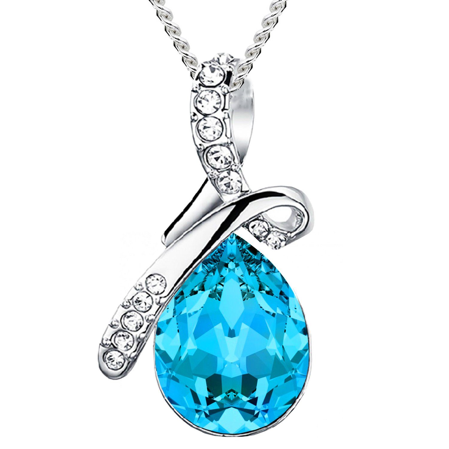 Kette mit Anhänger Halskette mit Tropfen Anhänger Zirkonia Tropfenform Silber Türkis Blau