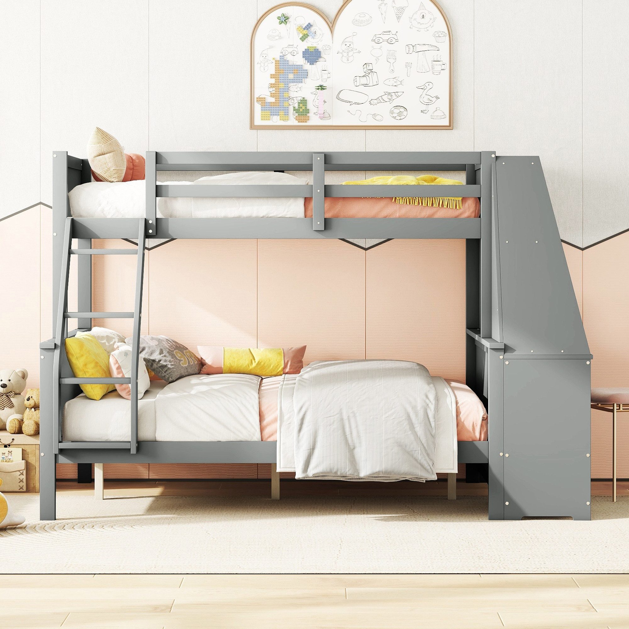 Flieks Etagenbett, Holzbett Kinderbett 90x200cm/140x200cm mit Schreibtisch günstig online kaufen