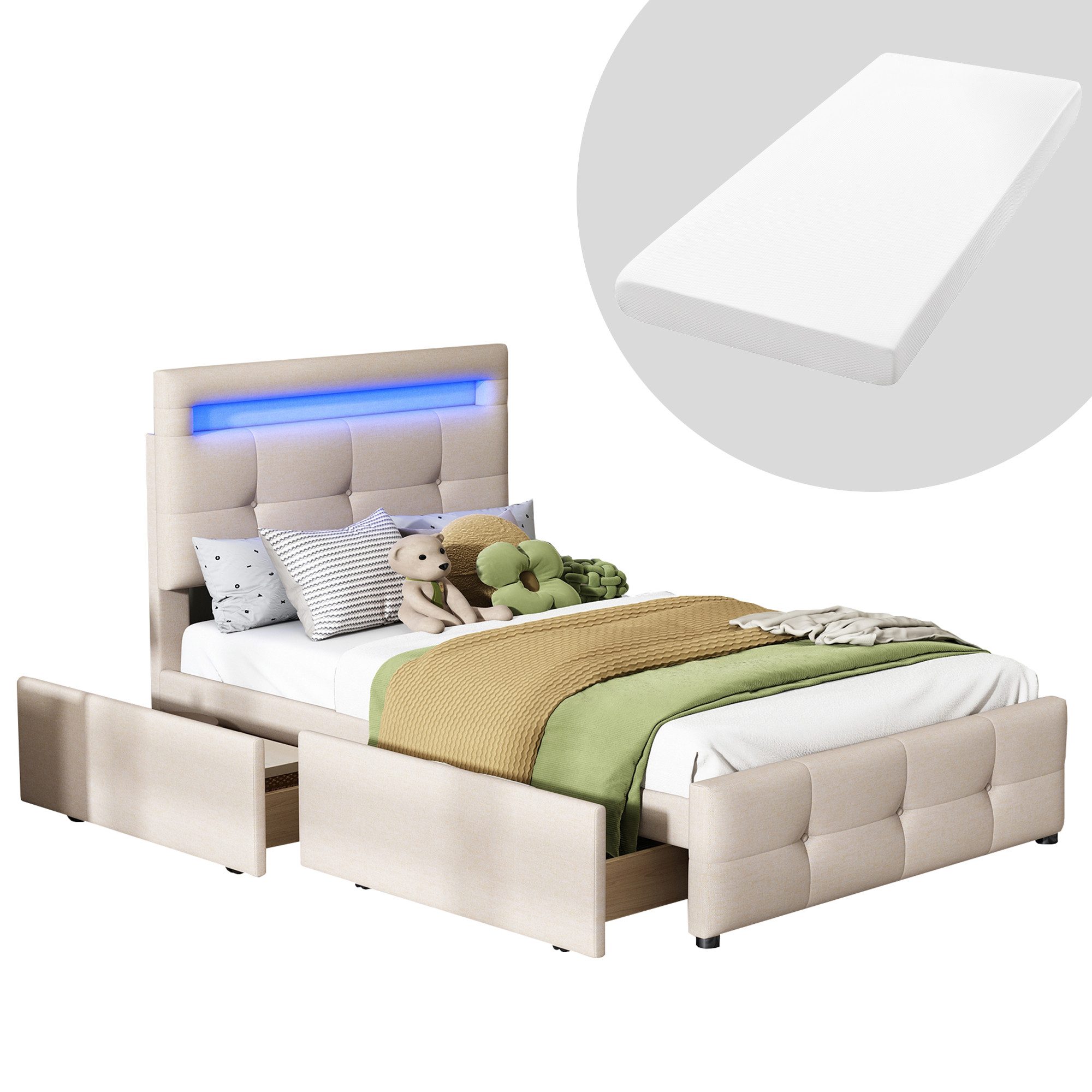 HAUSS SPOLE Polsterbett 90x200cm mit LED-Leuchten, günstig online kaufen
