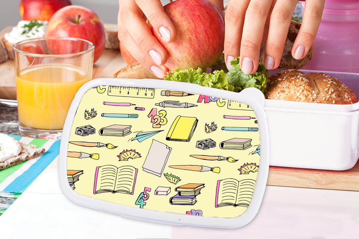 Lunchbox für Bleistift, für Brotbox Mädchen - und weiß Jungs MuchoWow - Muster und Schule Erwachsene, Kunststoff, (2-tlg), Brotdose, Kinder