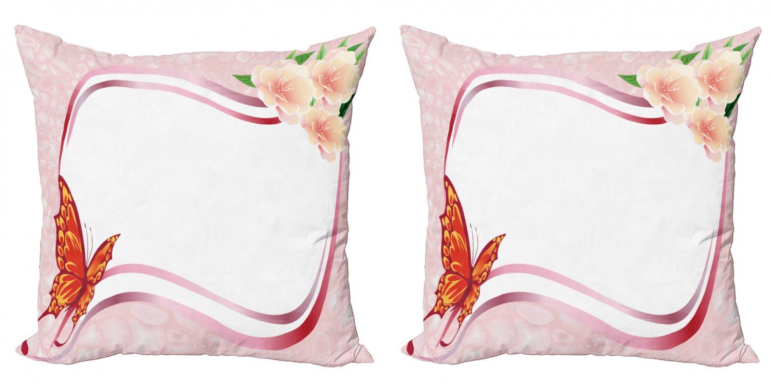(2 Doppelseitiger Digitaldruck, Abstract Stück), Floral Kissenbezüge Rosa Abakuhaus Accent Modern Schmetterling