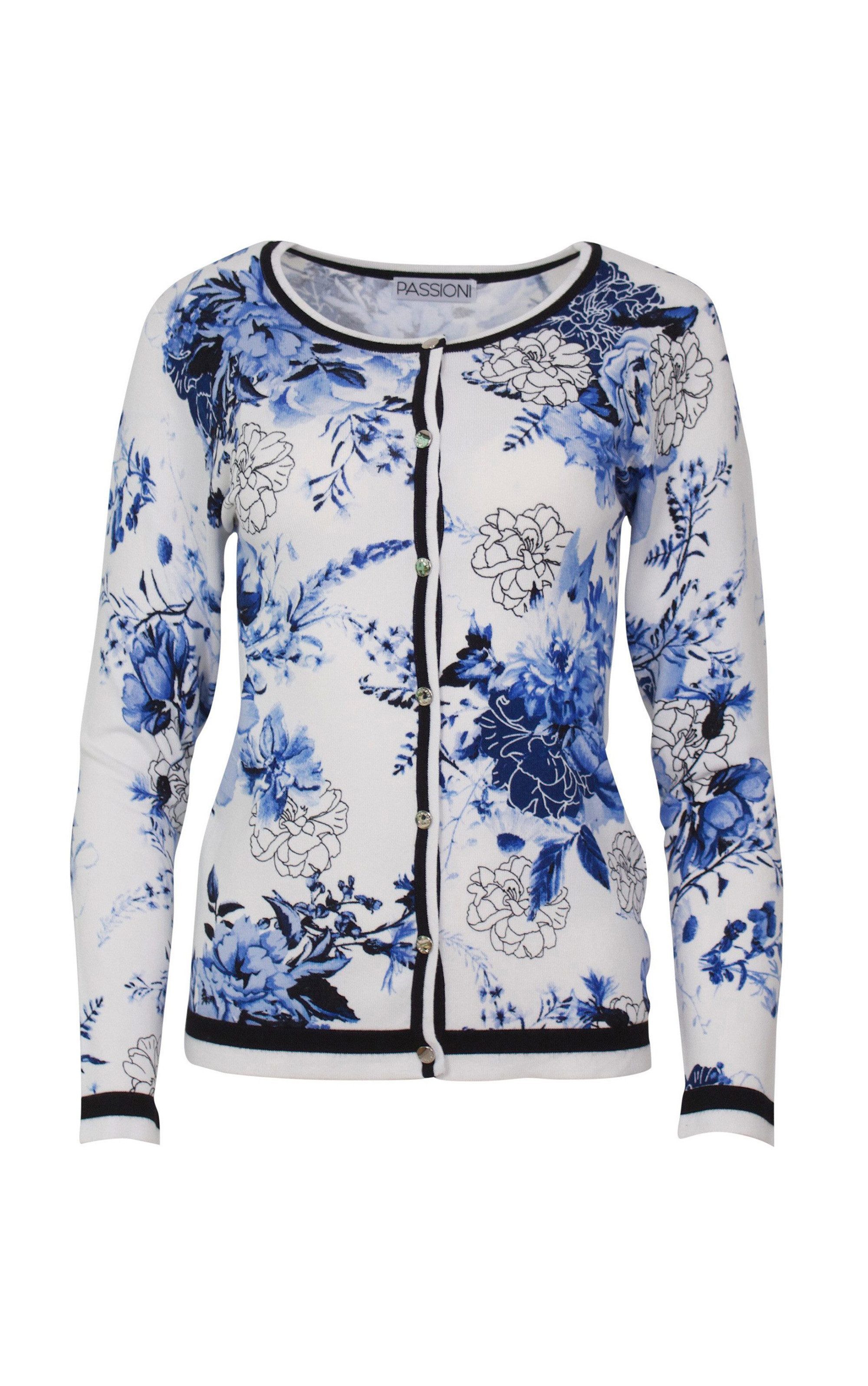 Passioni 2-in-1-Strickjacke in Blau mit floralem günstig online kaufen