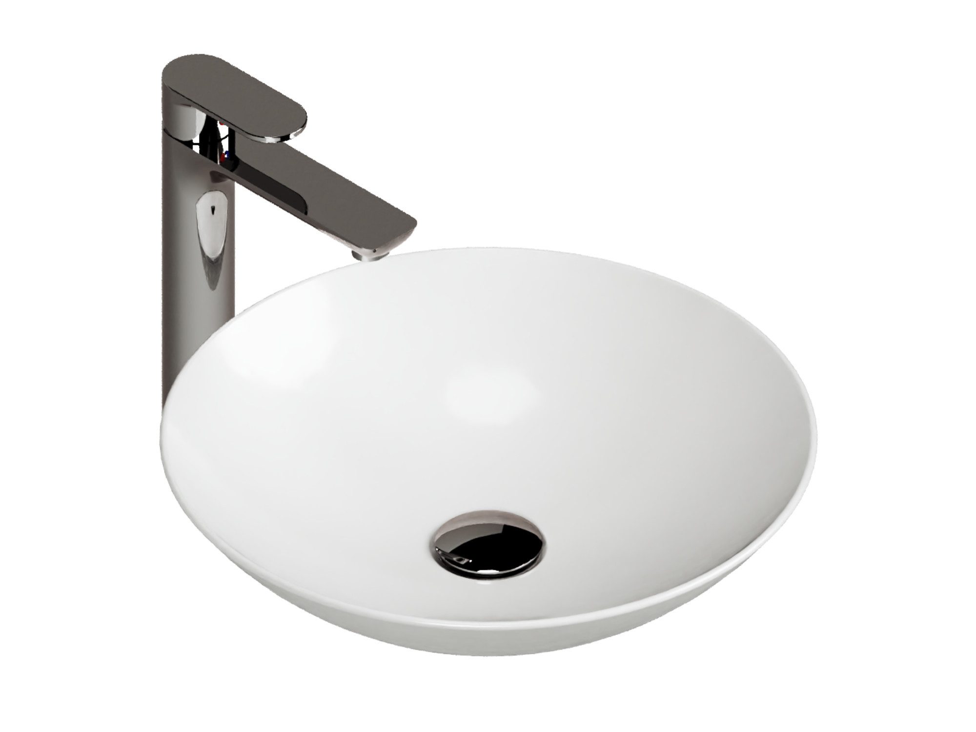 Aqua Bagno Aufsatzwaschbecken Keramik, rund, 40 cm, weiß, Umlaufend glasiert zur freien Positionierung auf der Trägerplatte