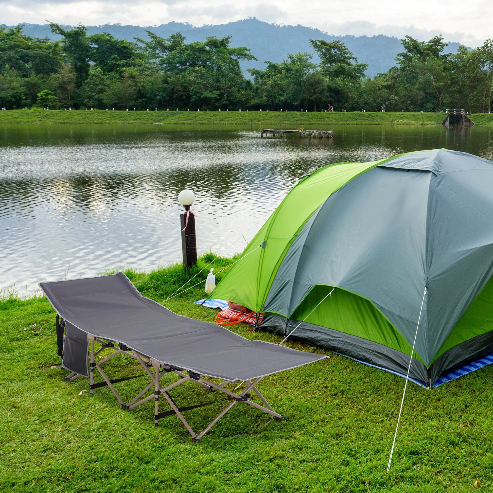 Outsunny Feldbett faltbar mit Tragetasche bis 150 kg Klappbett für Camping (Campingbett, 1-St., Campingliege) für Garten, Balkon, Grau