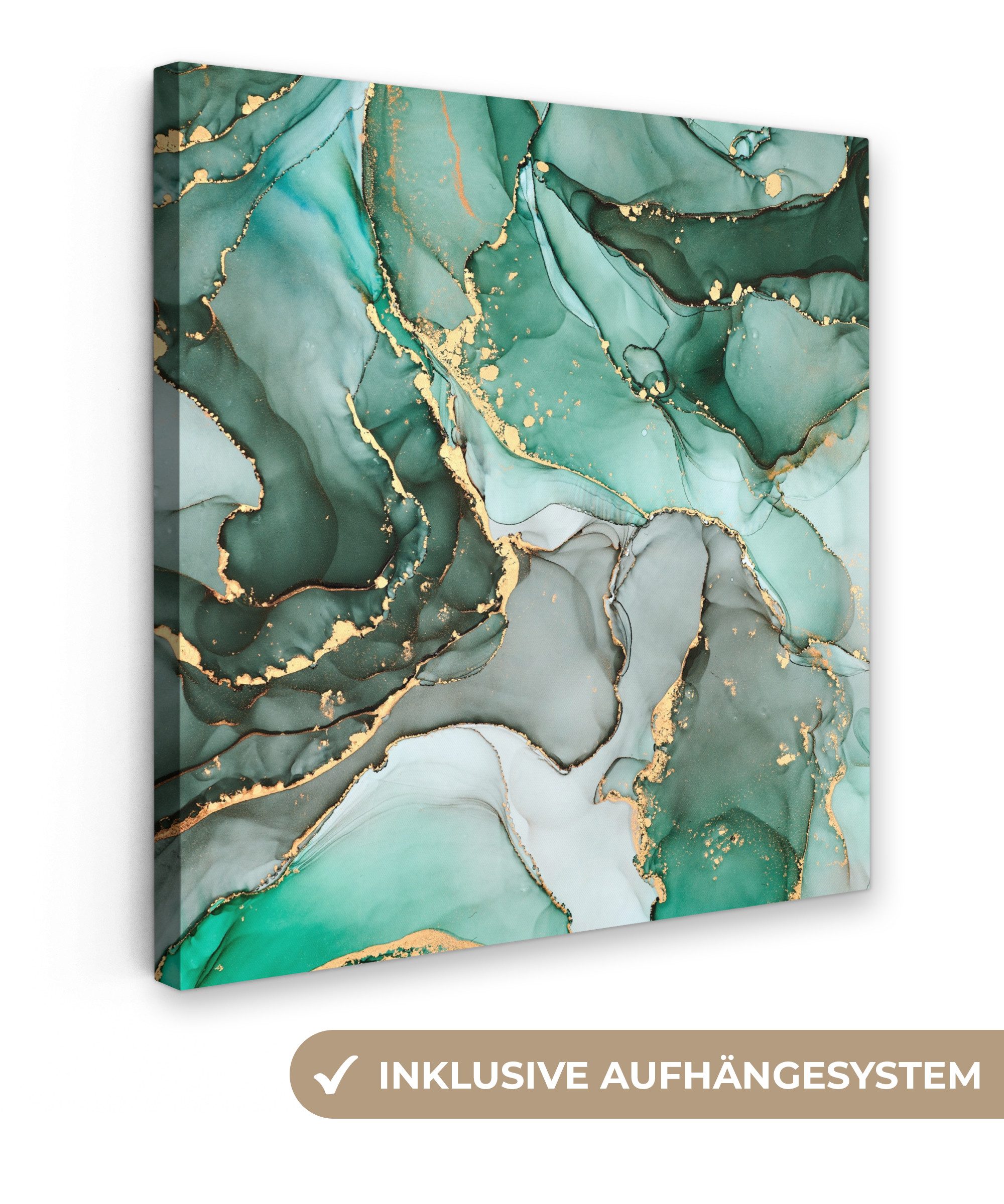 OneMillionCanvasses® Leinwandbild Gold - Marmor - Grün - Luxus - Marmoroptik - Grau, Fotodruck (1 St), Wandbild, Deko Schlafzimmer Wohnzimmer Flur 20x20 cm