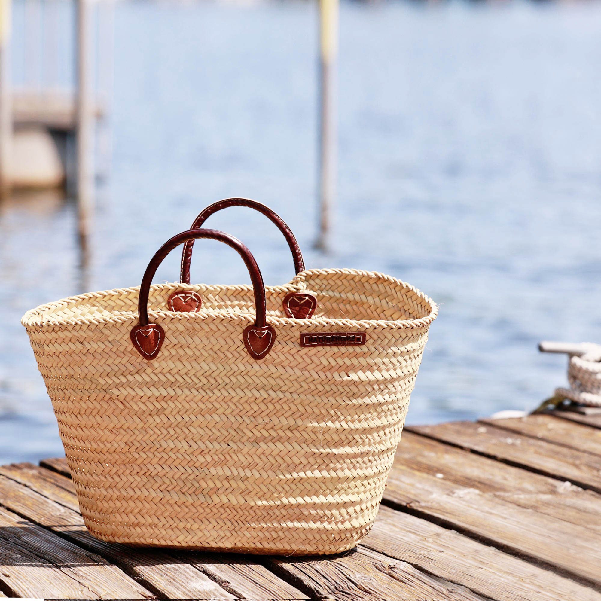 NATUREHOME Korbtasche Shopper Strandtasche mit Henkel und/oder Umhängeriemen, Handarbeit, Geflochten, Palmblätter