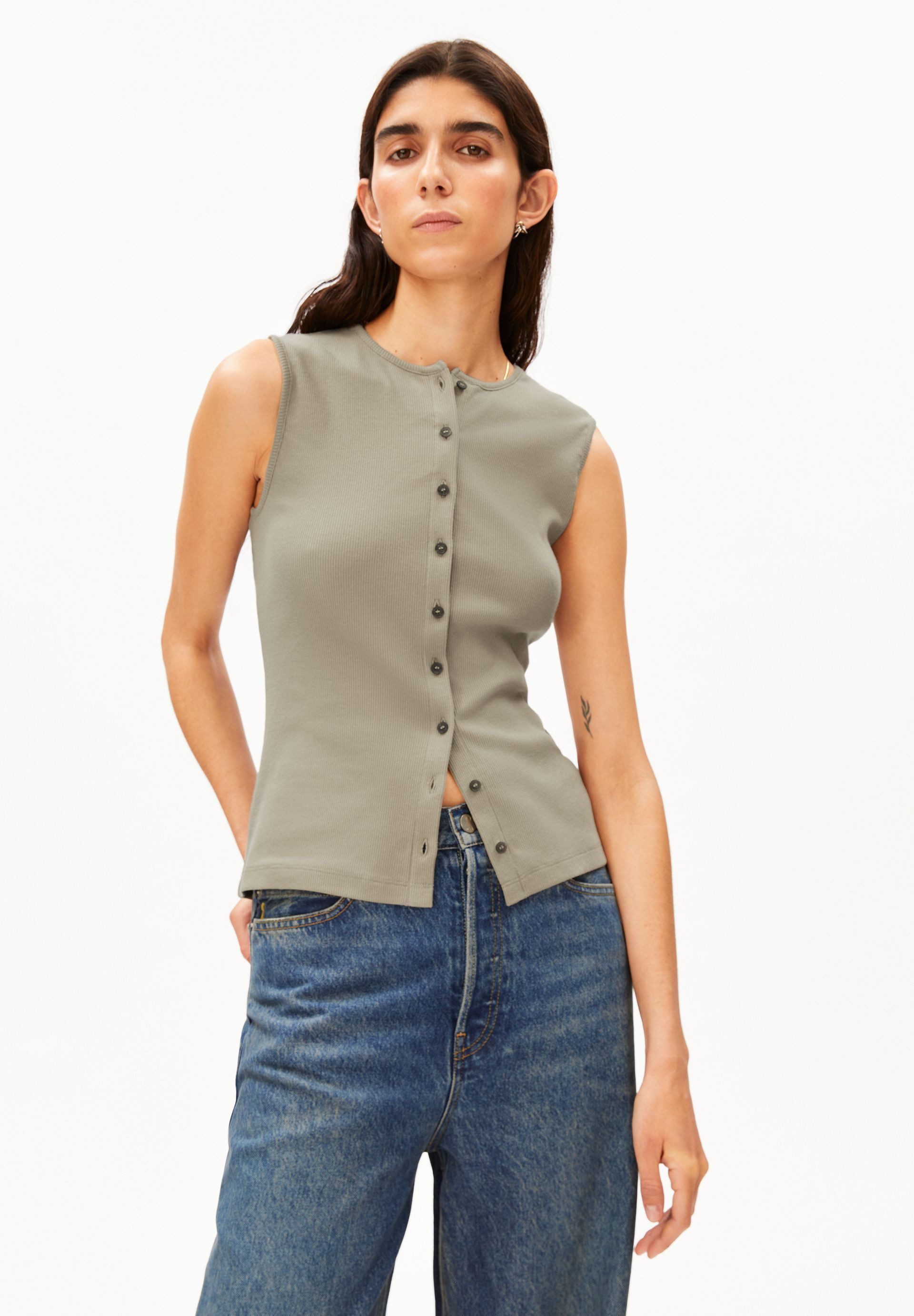 Shirttop RIB BUTTON Top aus Bio-Baumwoll Mix