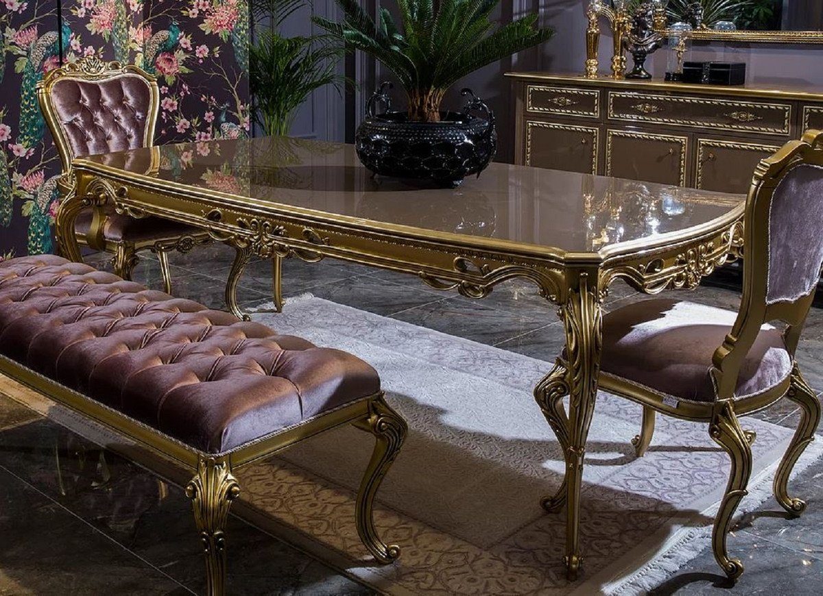 Padrino / Luxus Barock - Gold Prunkvoller Möbel Esstisch Esszimmertisch Barock Grau & - Casa Esstisch Massivholz Esszimmer Edel Prunkvoll -