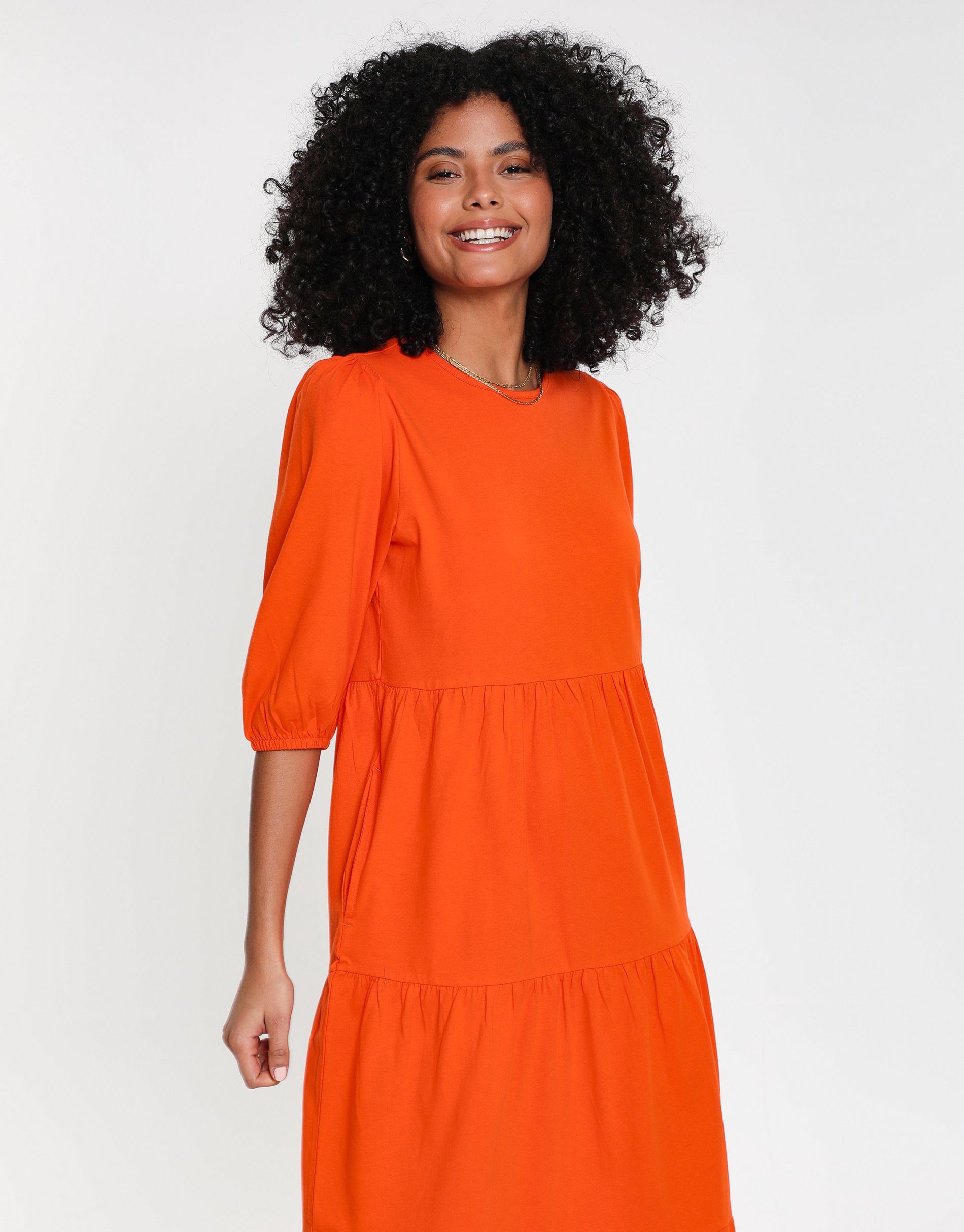 THB Orange Midi Dress Threadbare Finn Sommerkleid Tiered