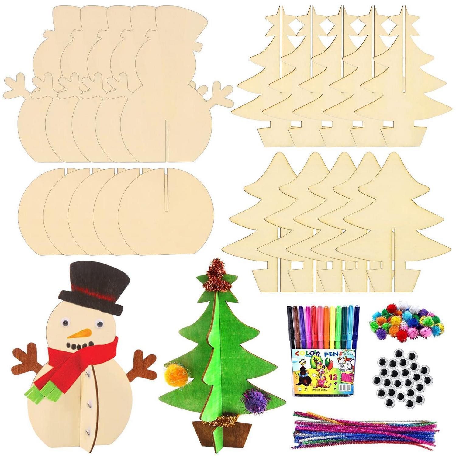 LuxusKollektion Kreativset Bastelset Weihnachten 10 Stk. 3D Holzdeko Kinder