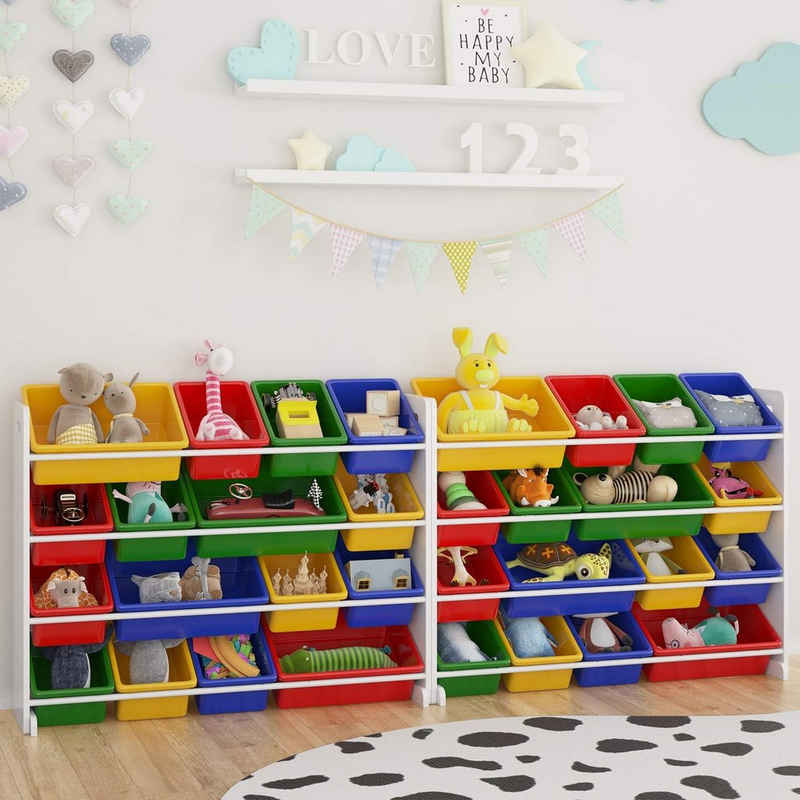 Homfa Aufbewahrungsbox, Kinderregal mit 16 Kunststoffboxen, Spielzeugregal Kinderzimmerregal Spielzeugkiste