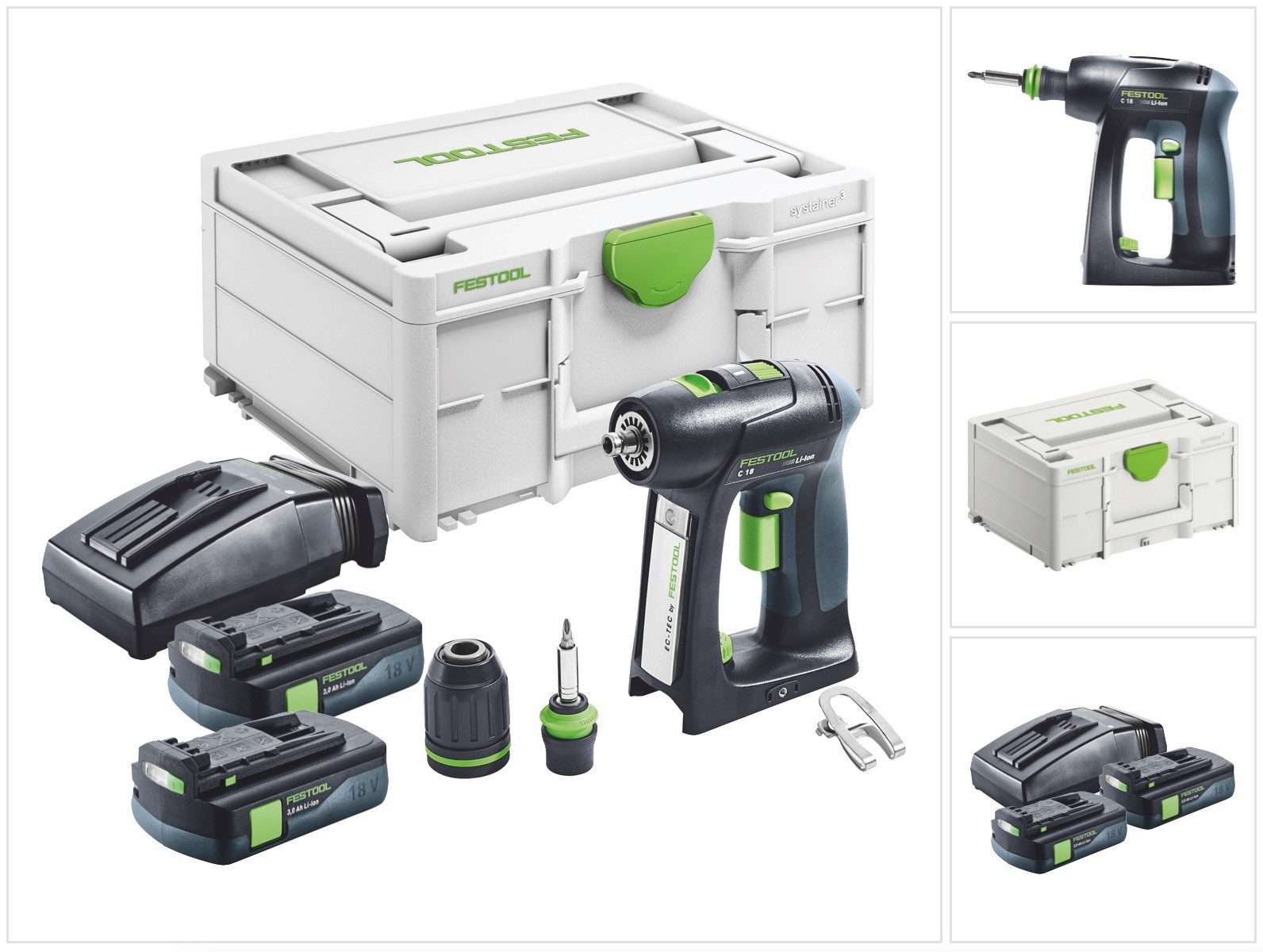 FESTOOL Akku-Schrauber C 18-Basic Akku Bohrschrauber 18 V 45 Nm Brushless + 2x Akku 3,0 Ah