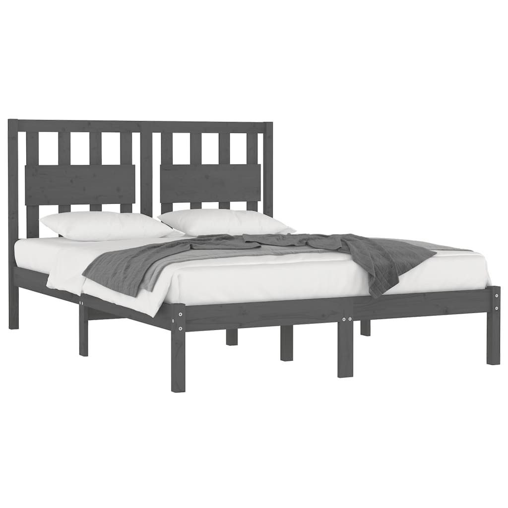 vidaXL Bettgestell Massivholzbett Grau Kiefer 200x200 cm Doppelbett Bett Be günstig online kaufen