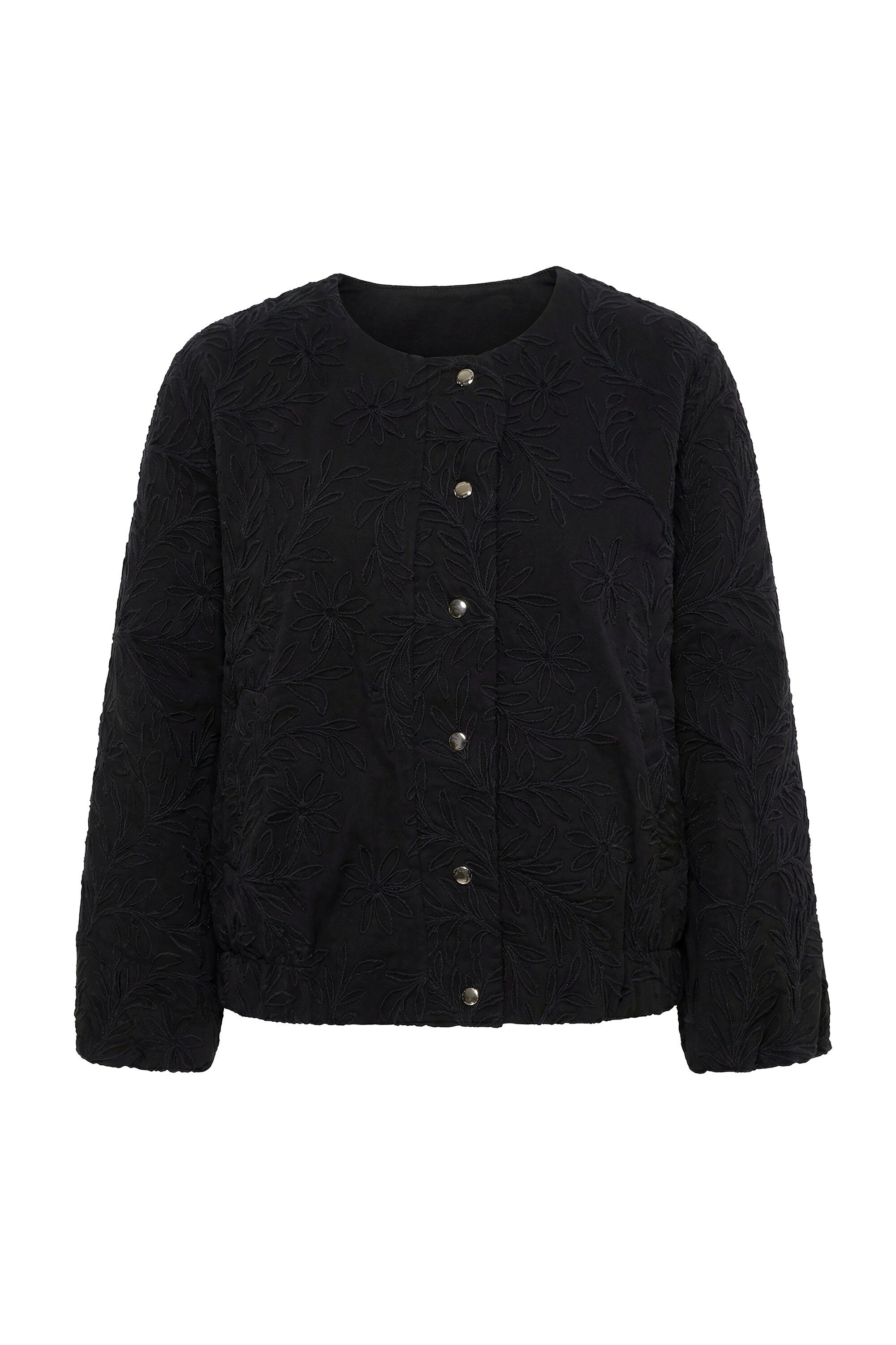 Ulla Popken Kurzjacke Blouson Stickerei Rundhals Elastiksaum Langarm