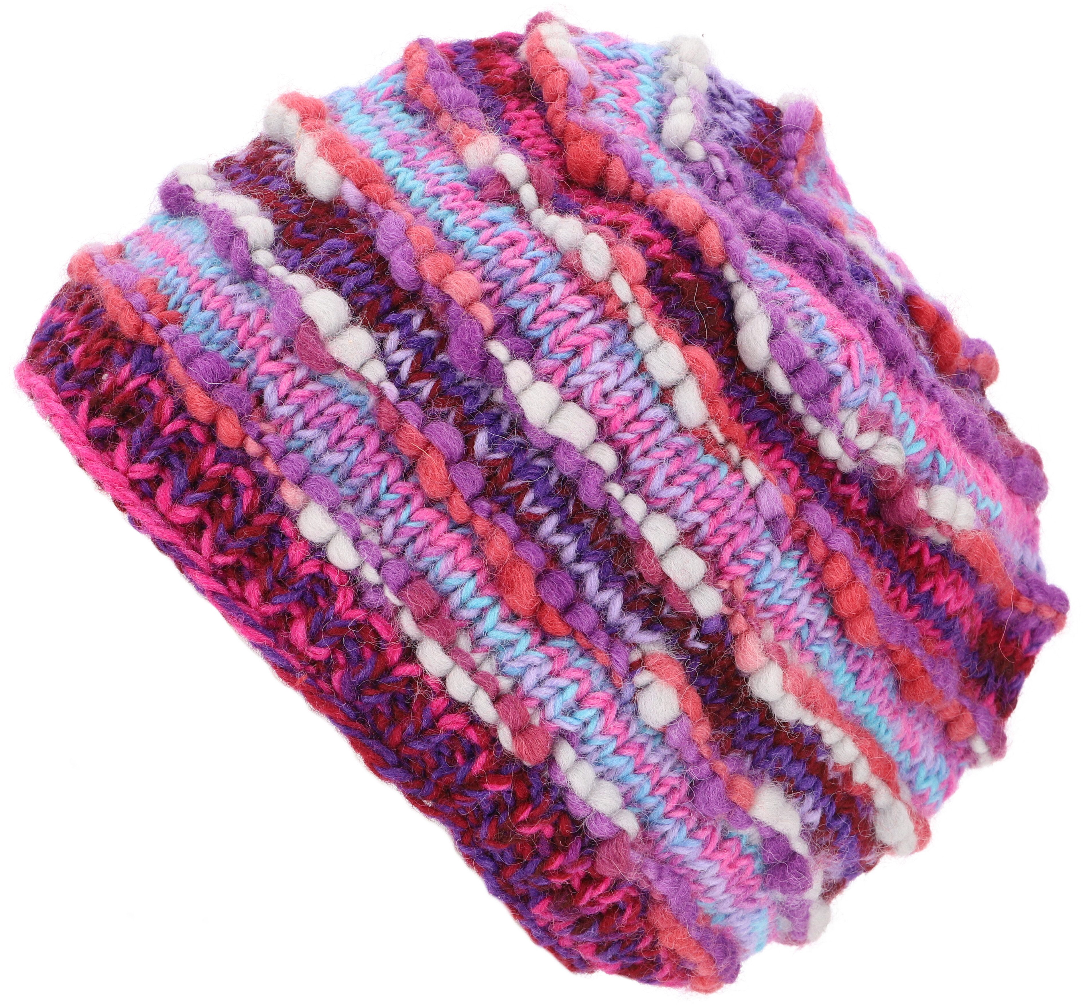 Guru-Shop Strickmütze Handgestrickte Wollmütze, gestreifte..