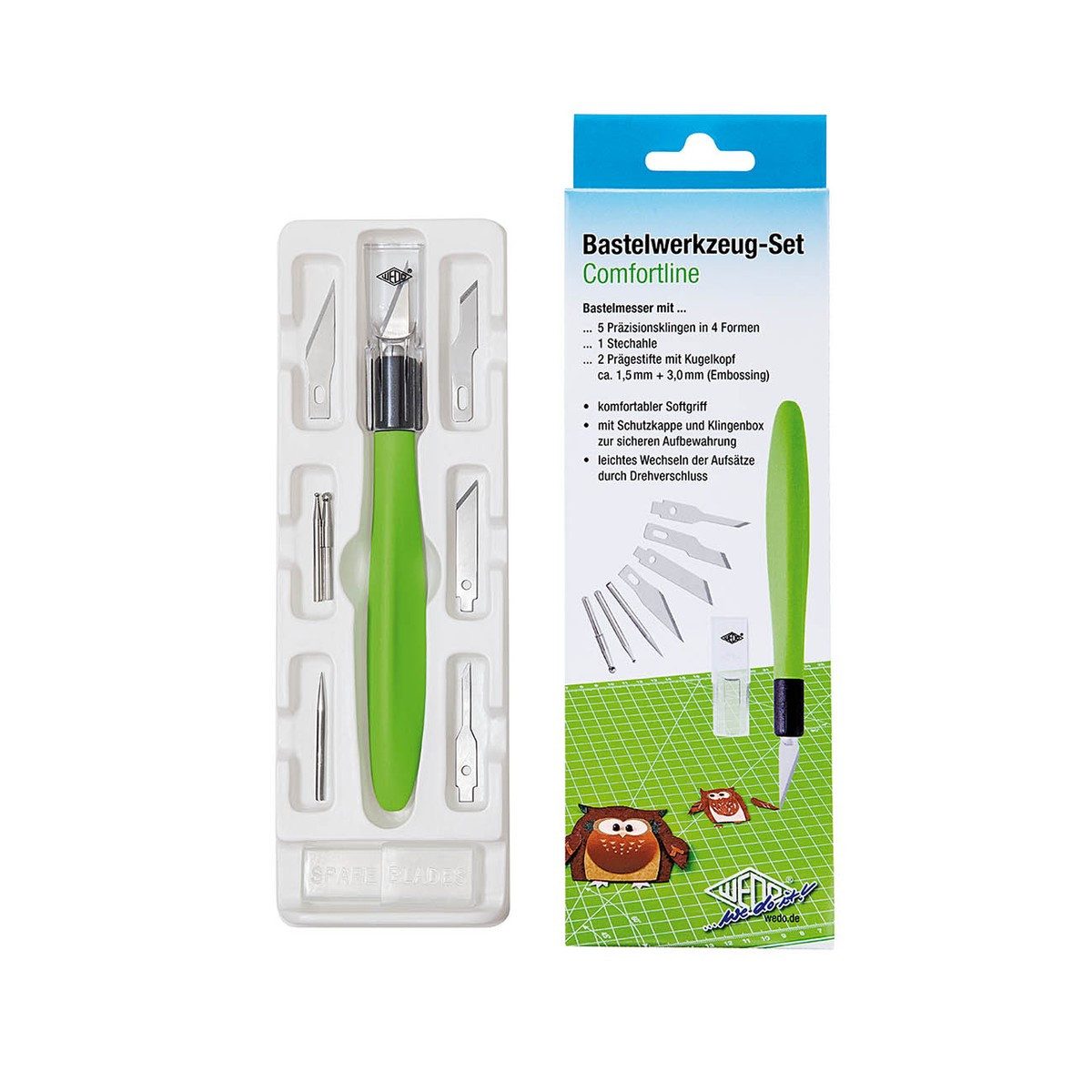 Werner Dorsch Bastelmesser Bastelwerkzeug Set COMFORTLINE apfelgrün/schwarz 15cm 8 Teile